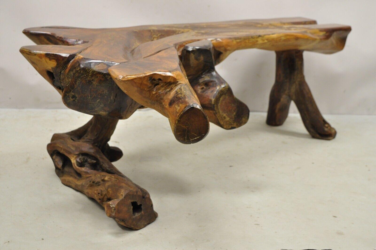 Organic Driftwood Mid Century Modern Sculptural Bench Coffee Table For Sale 5
