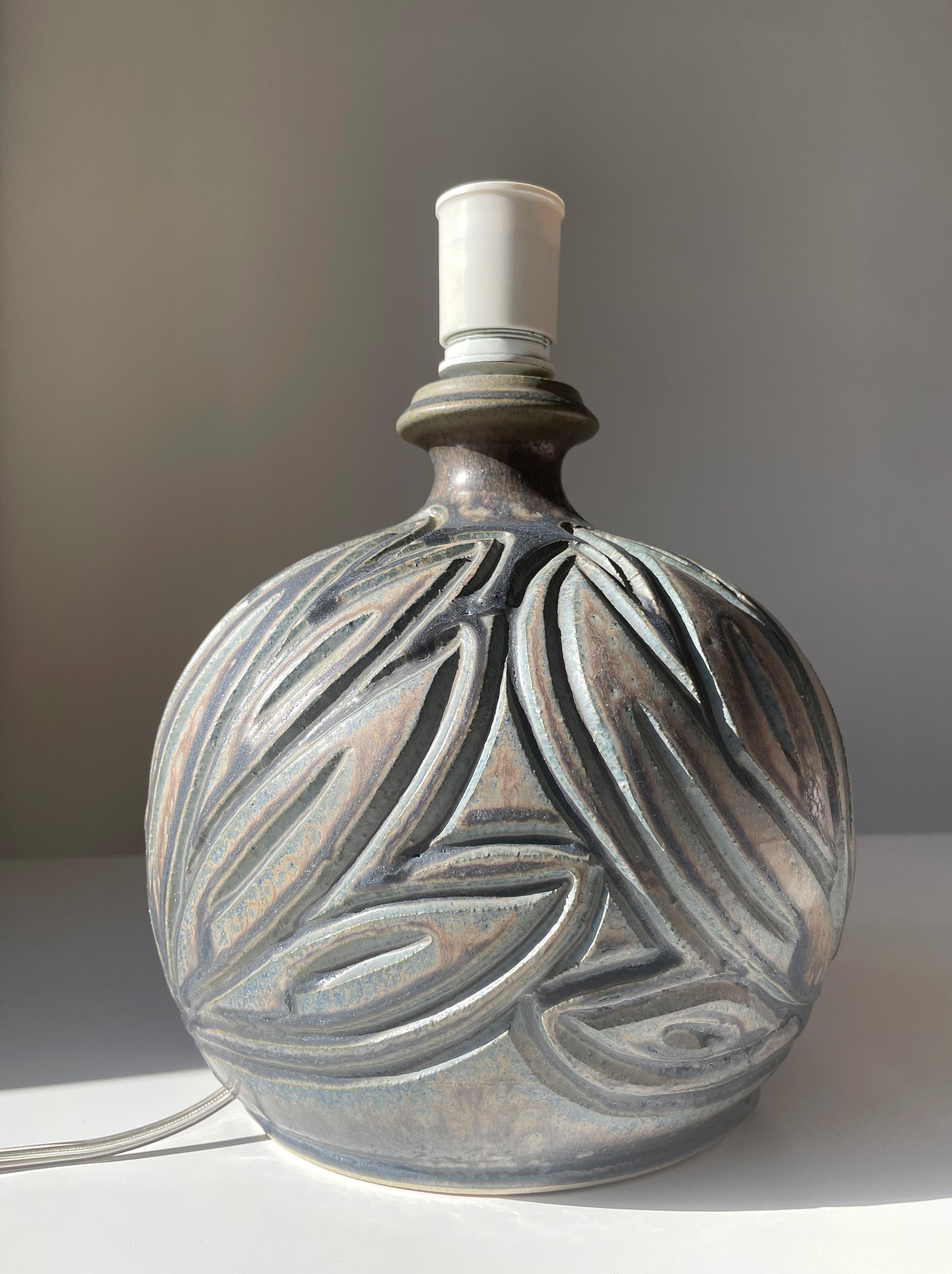 Ceramic Handmade Organic 1950s Earth Toned Stoneware Table Lamp, Lovemose, Denmark For Sale