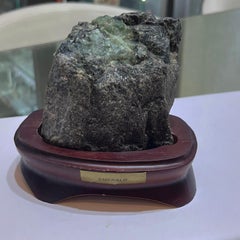 Organic Emerald Specimen, Green Emerald on Maplewood Stand