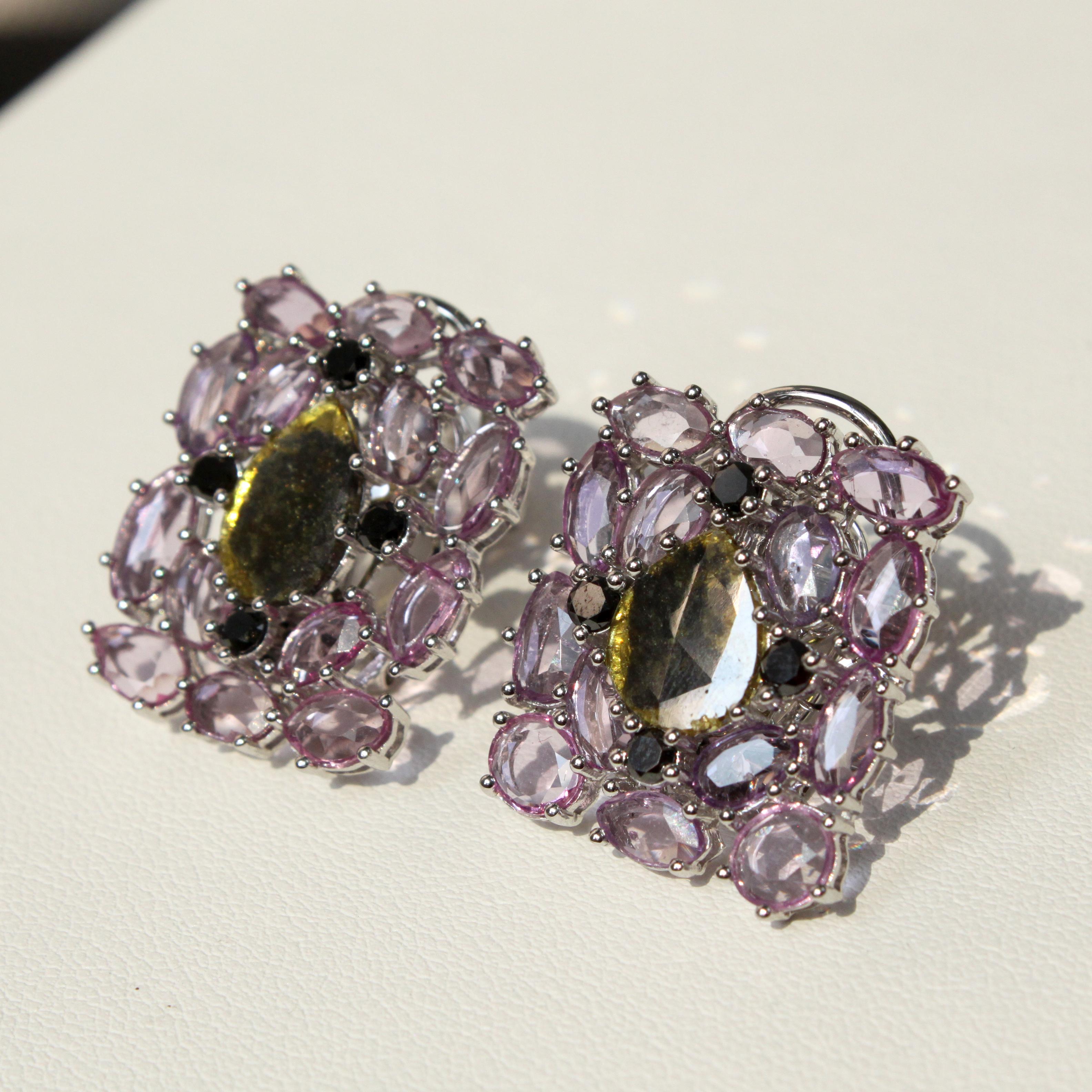 Early Victorian Organic Enchantment: Uncut Diamonds and Pink Sapphires in 14K White Gold For Sale