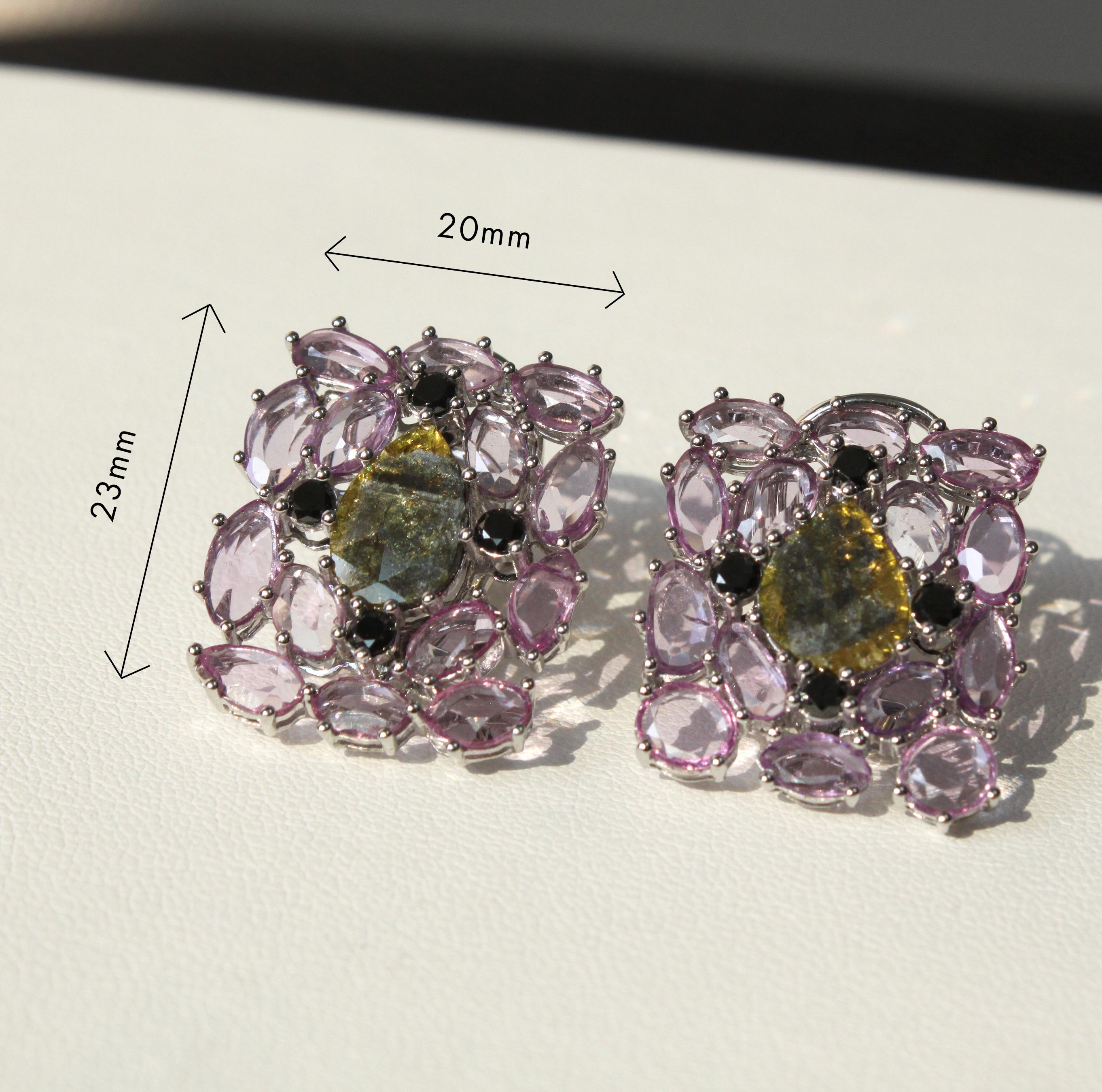 Enchantement organique : diamants non taillés et saphirs roses en or blanc 14 carats Pour femmes en vente