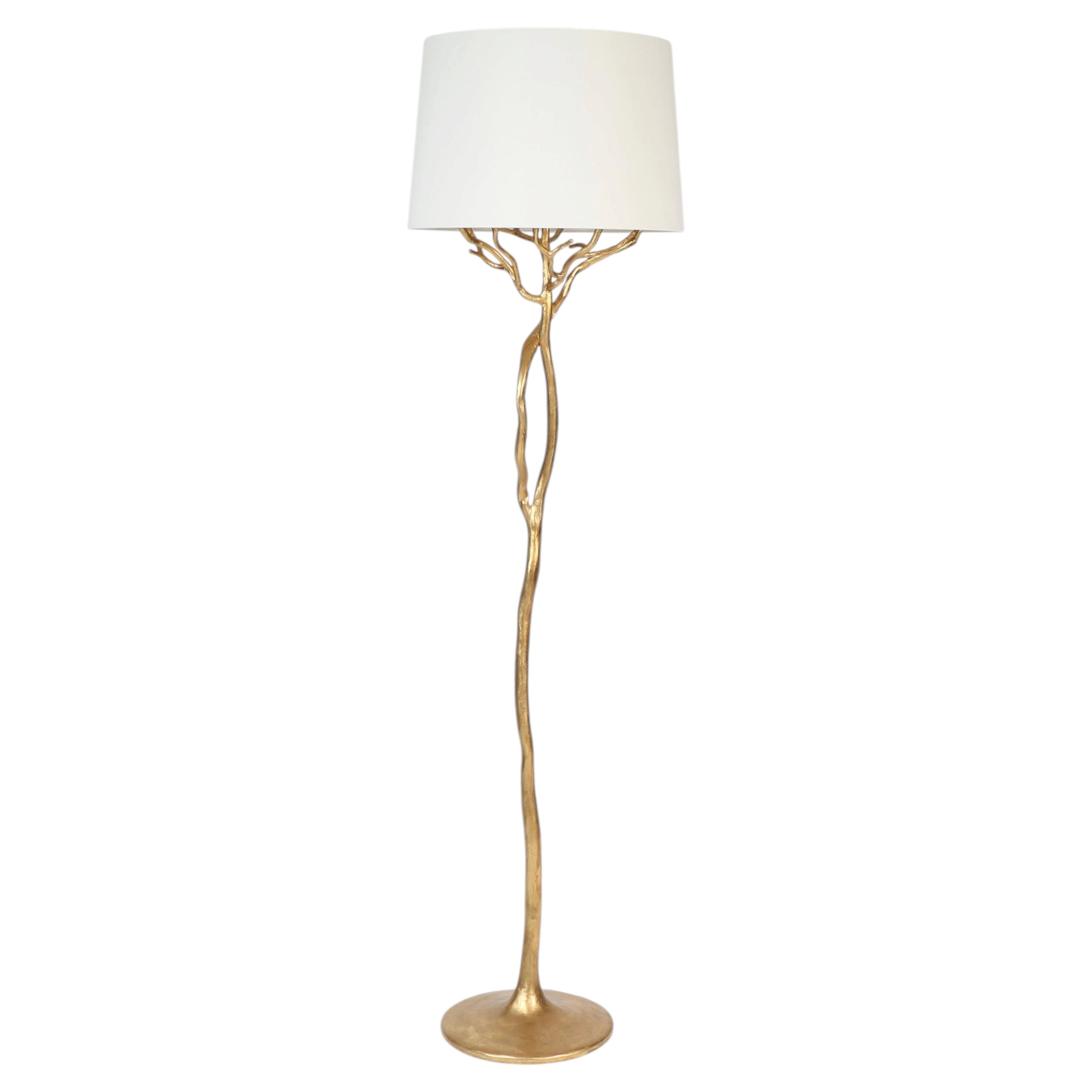 Organic Etna Tree Branch Floor Lamp, Gold Leaf, Handmade by Benediko