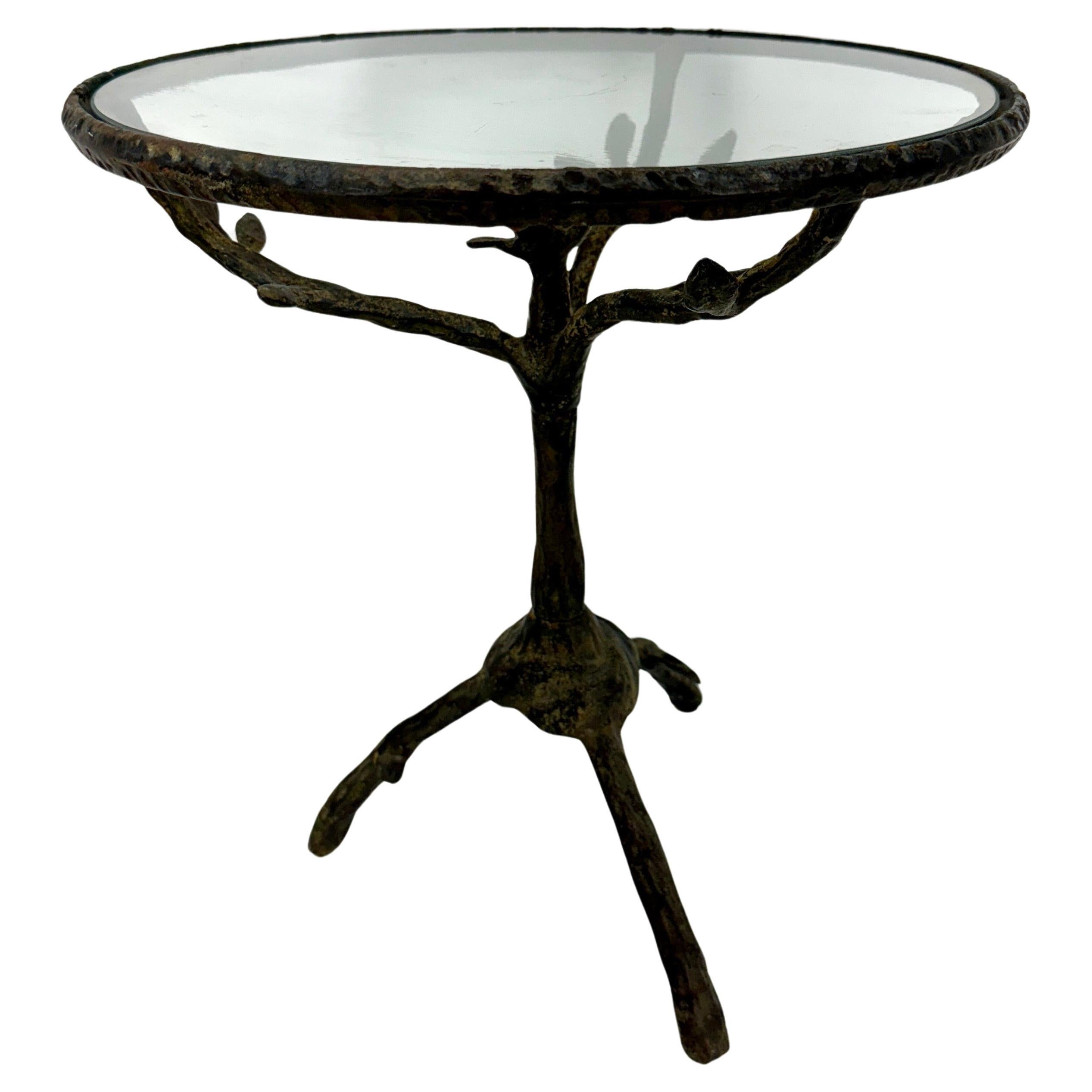 Organic Faux Bois Cast Iron Side Table with Round Top For Sale 3