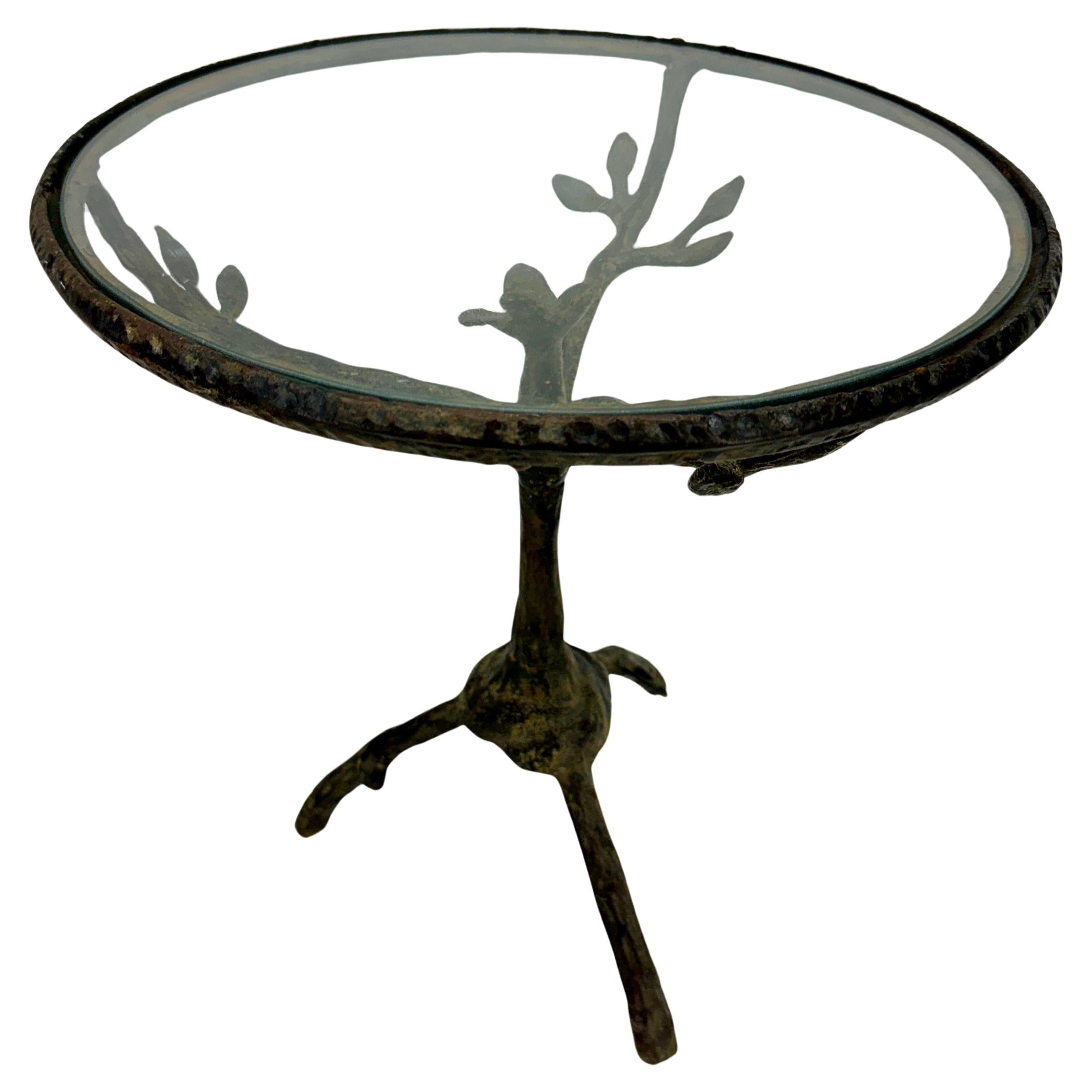 Mid-Century Modern Organic Faux Bois Cast Iron Side Table with Round Top For Sale