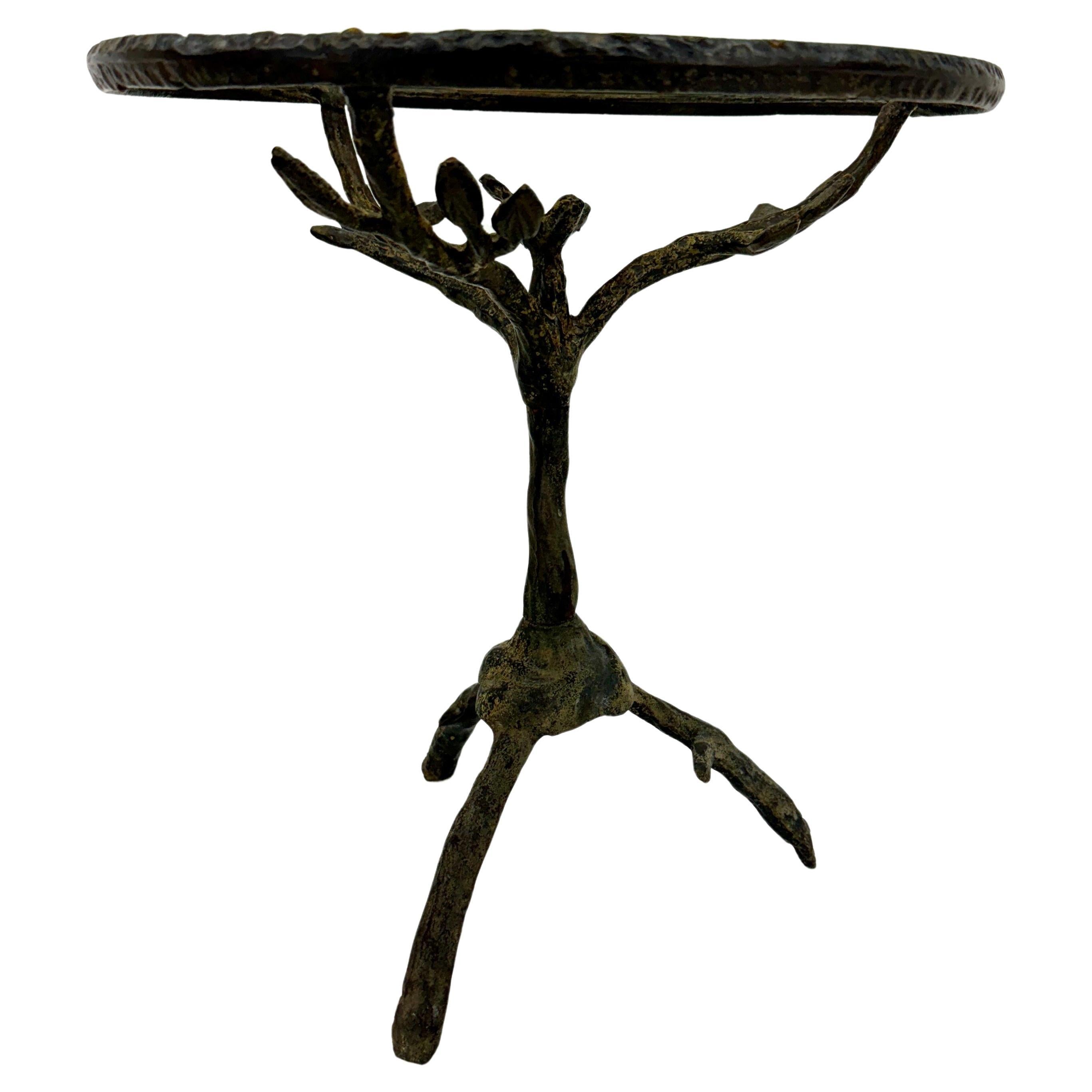 English Organic Faux Bois Cast Iron Side Table with Round Top For Sale