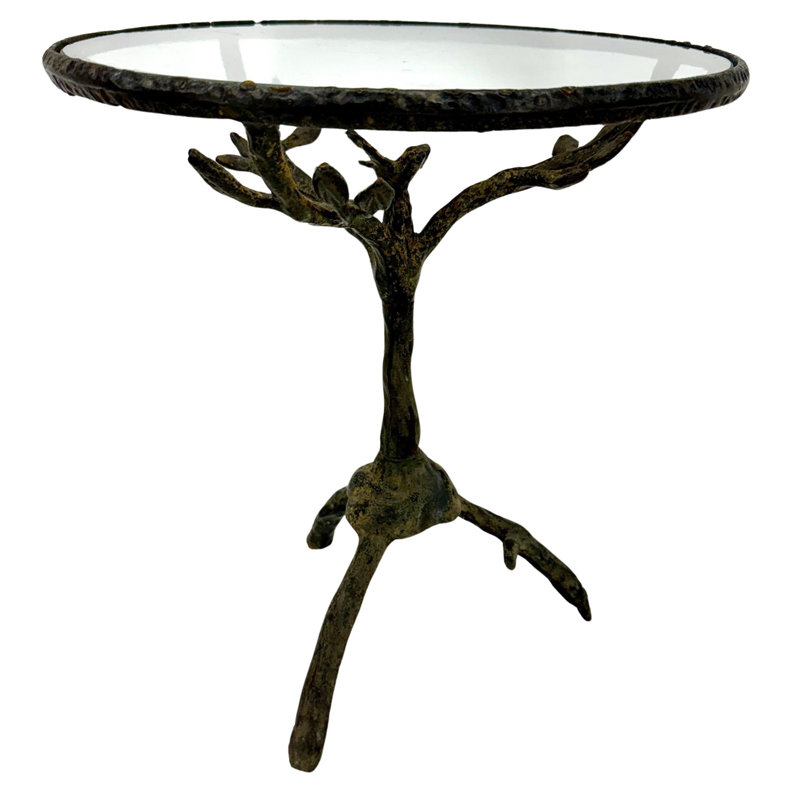 Organic Faux Bois Cast Iron Side Table with Round Top In Good Condition For Sale In Haddonfield, NJ