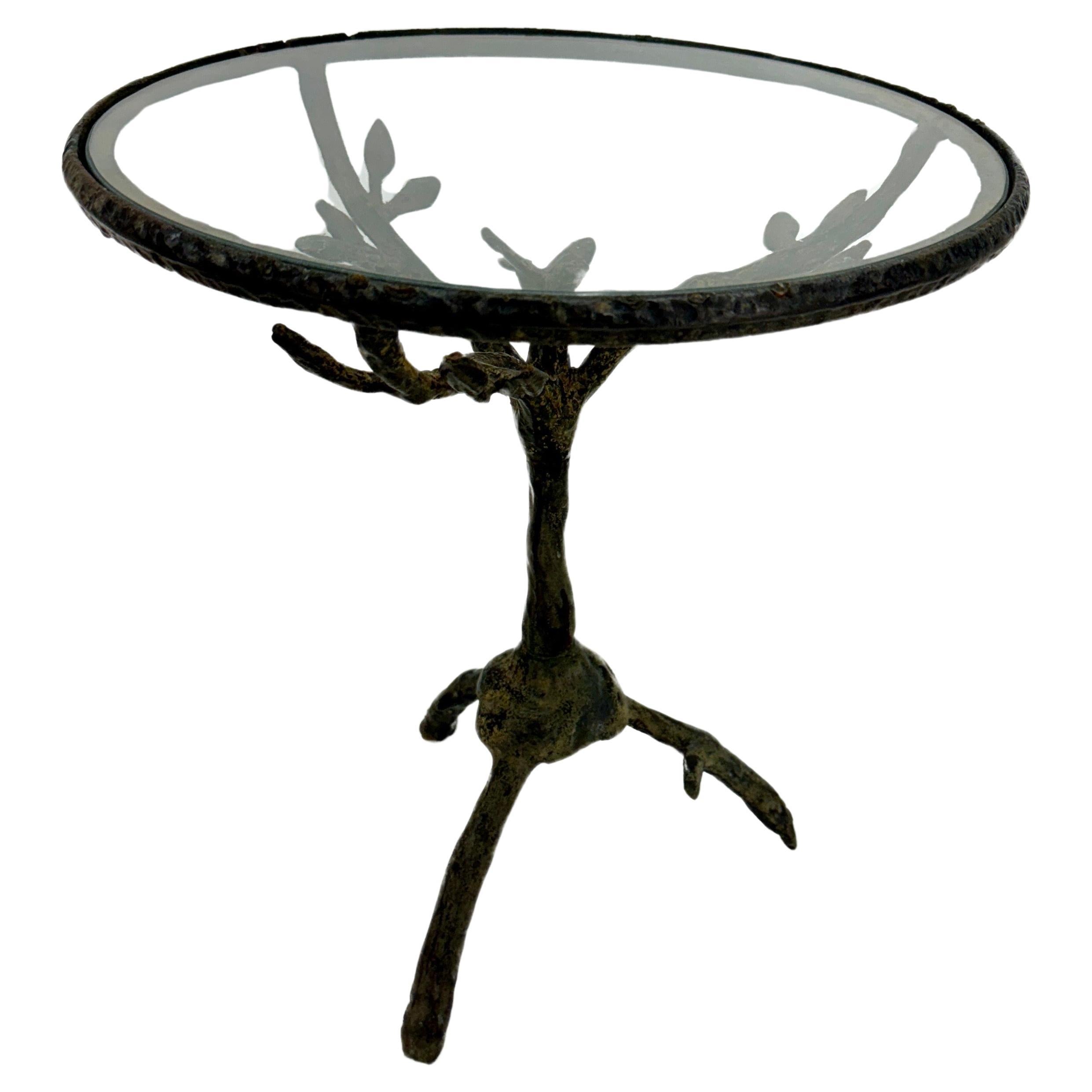 Organic Faux Bois Cast Iron Side Table with Round Top For Sale