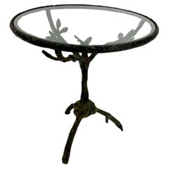Used Organic Faux Bois Cast Iron Side Table with Round Top