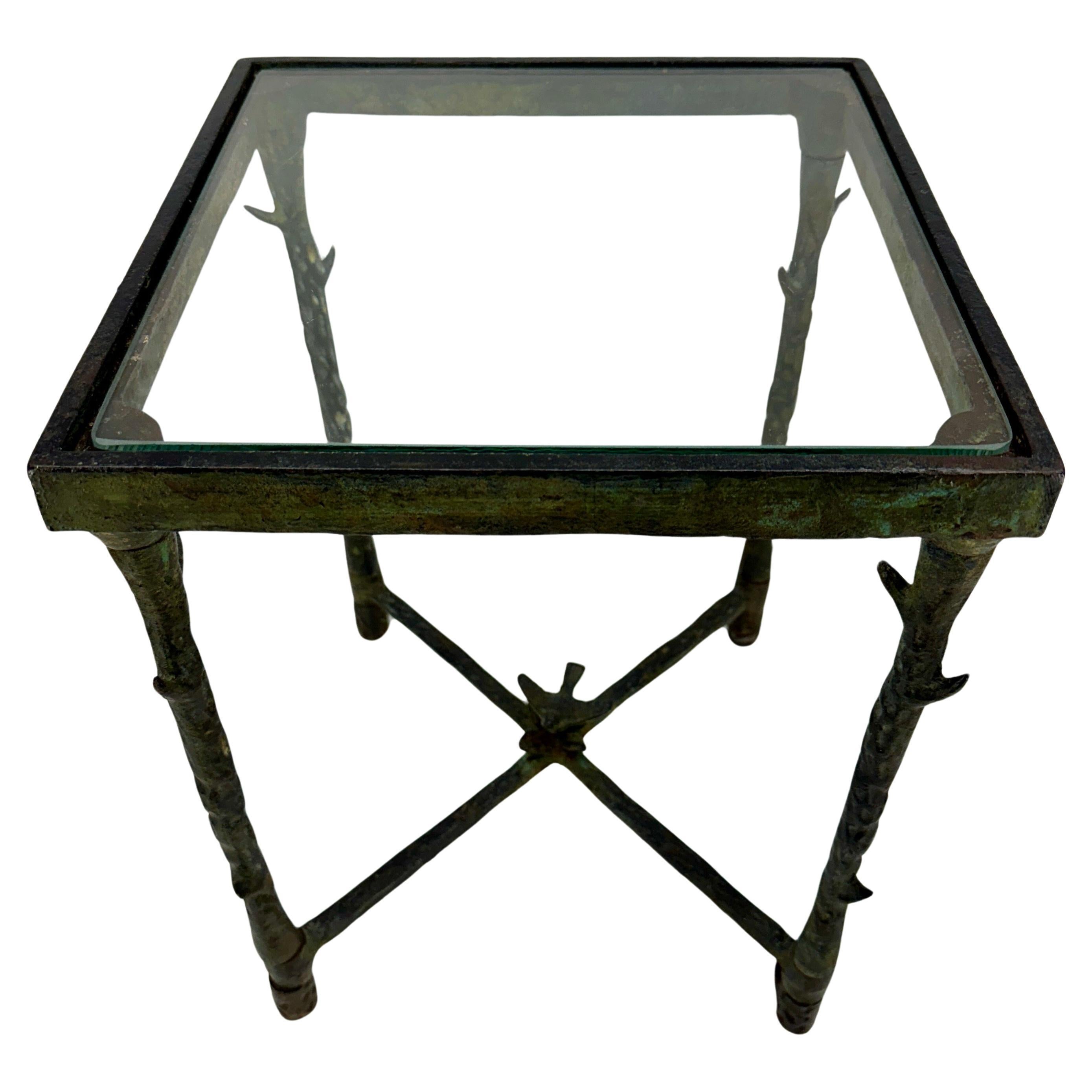 Organic Faux Bois Cast Iron Side Table with Square Top For Sale 4