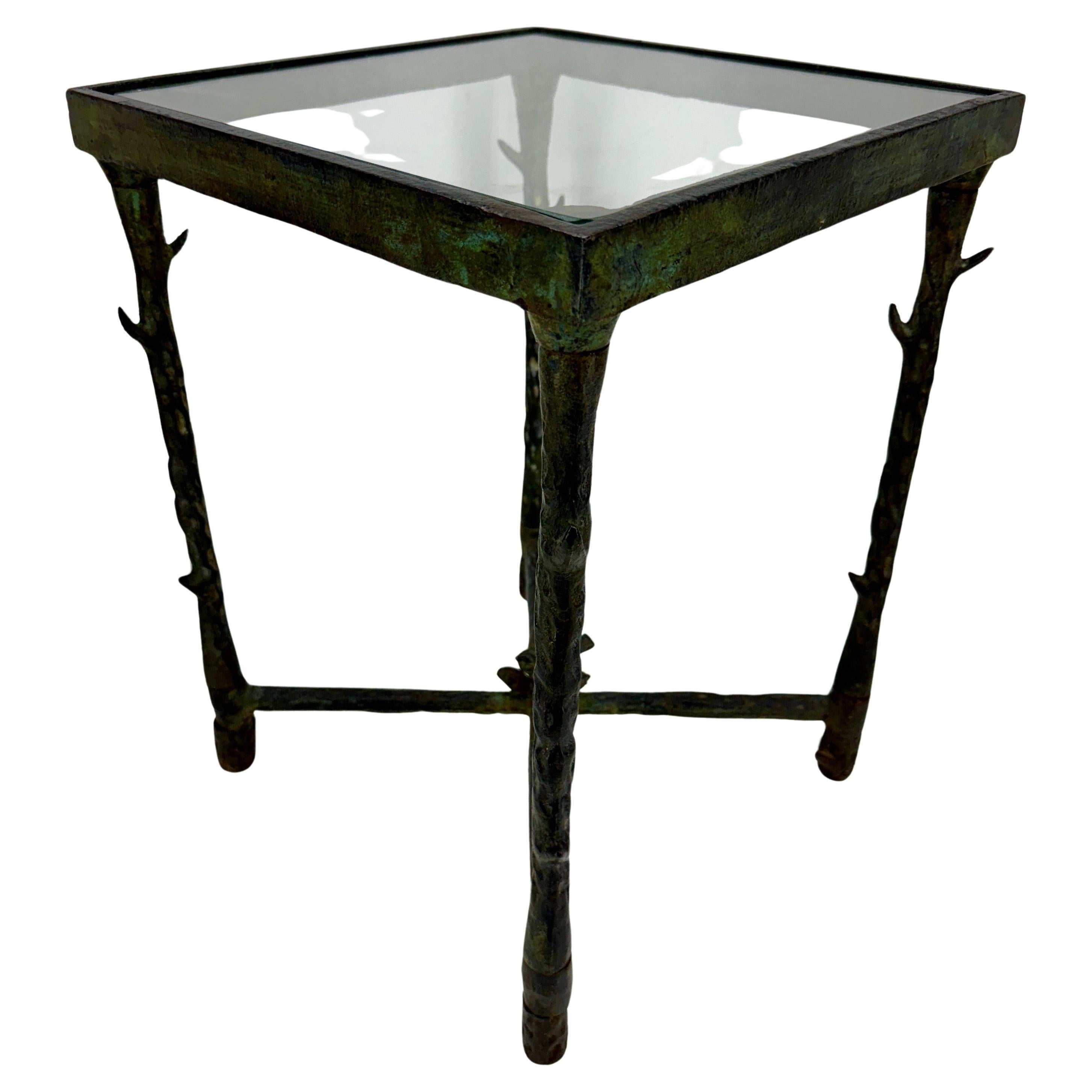 English Organic Faux Bois Cast Iron Side Table with Square Top For Sale