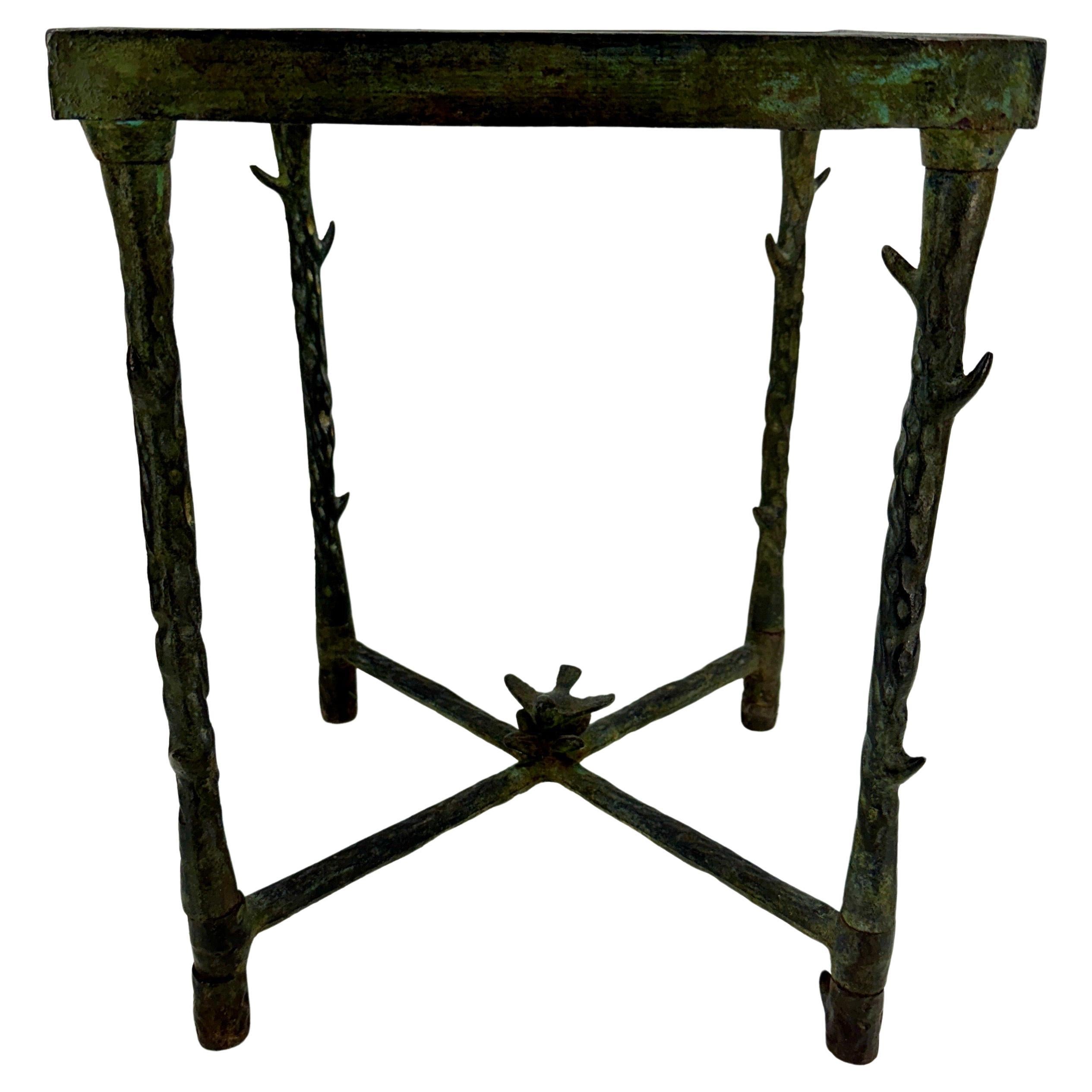 Organic Faux Bois Cast Iron Side Table with Square Top For Sale 2