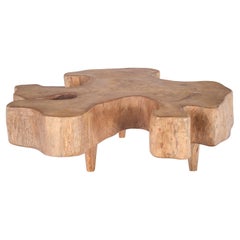 Mesa baja de madera varada con forma orgánica