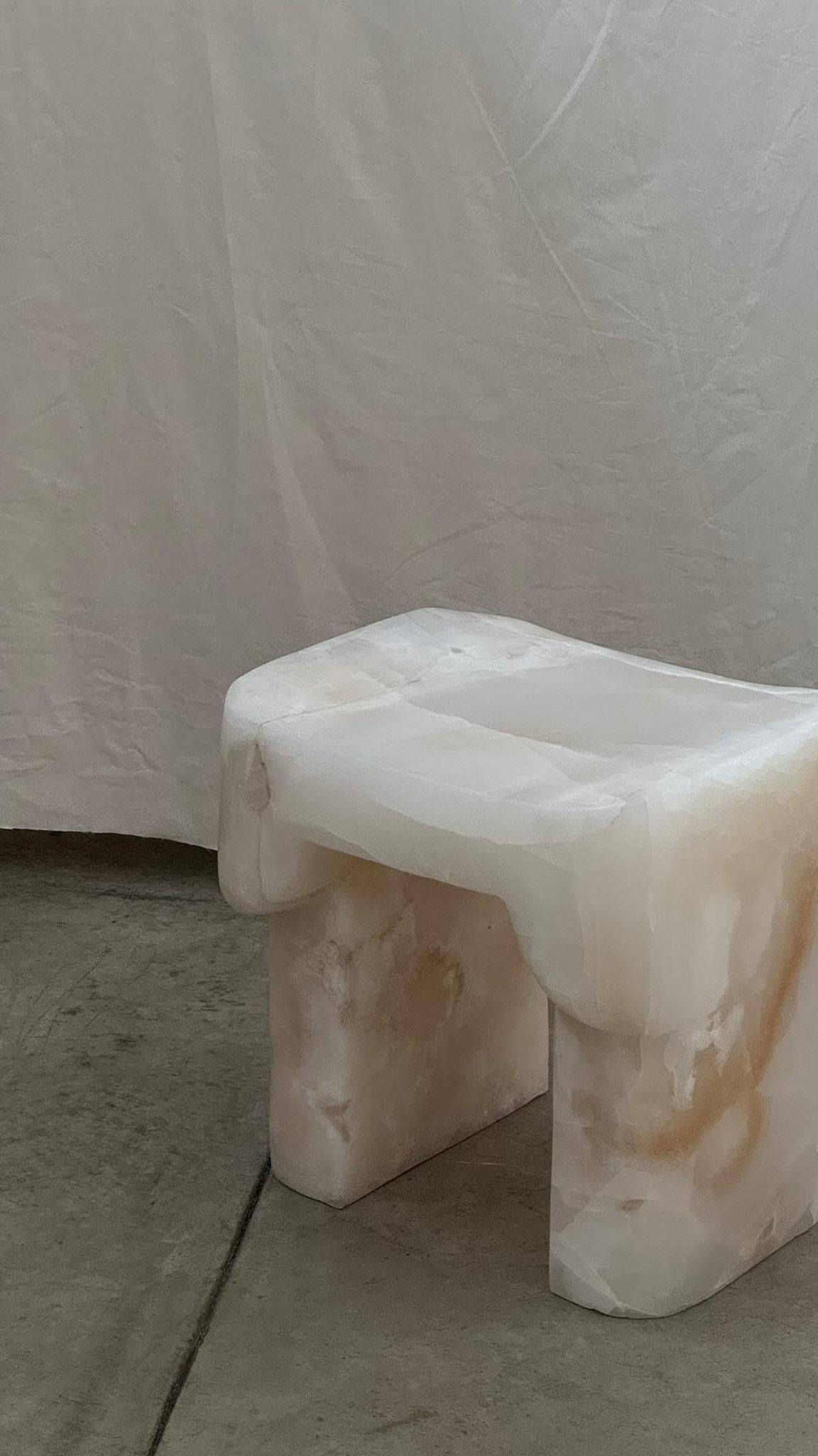 Organic Form, Contemporary Natural White Onyx Stool by Henry Wilson For Sale 4