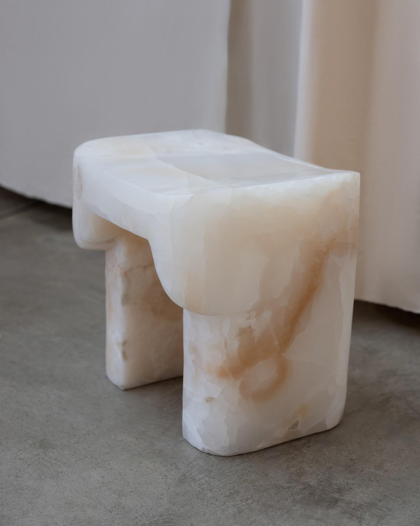 Organic Form, Contemporary Natural White Onyx Stool by Henry Wilson For Sale 5
