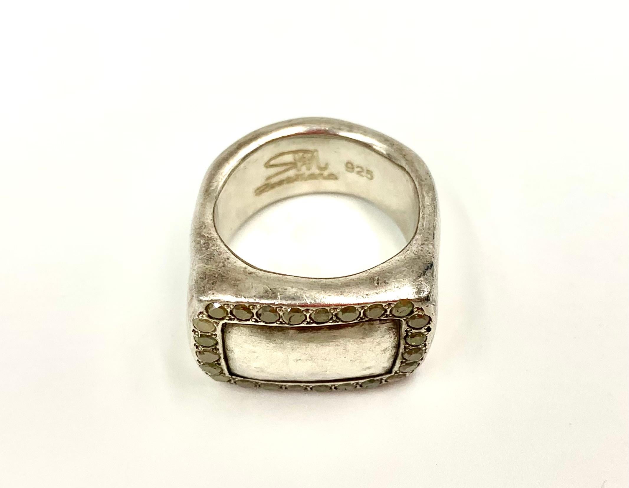 Organic Form Diamond Sterling Silver Rosa Maria Statement Signet Ring In Good Condition For Sale In New York, NY