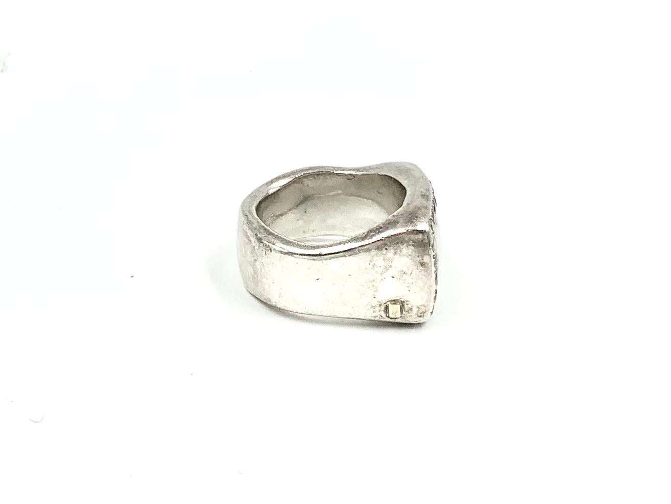 Women's or Men's Organic Form Diamond Sterling Silver Rosa Maria Statement Signet Ring For Sale