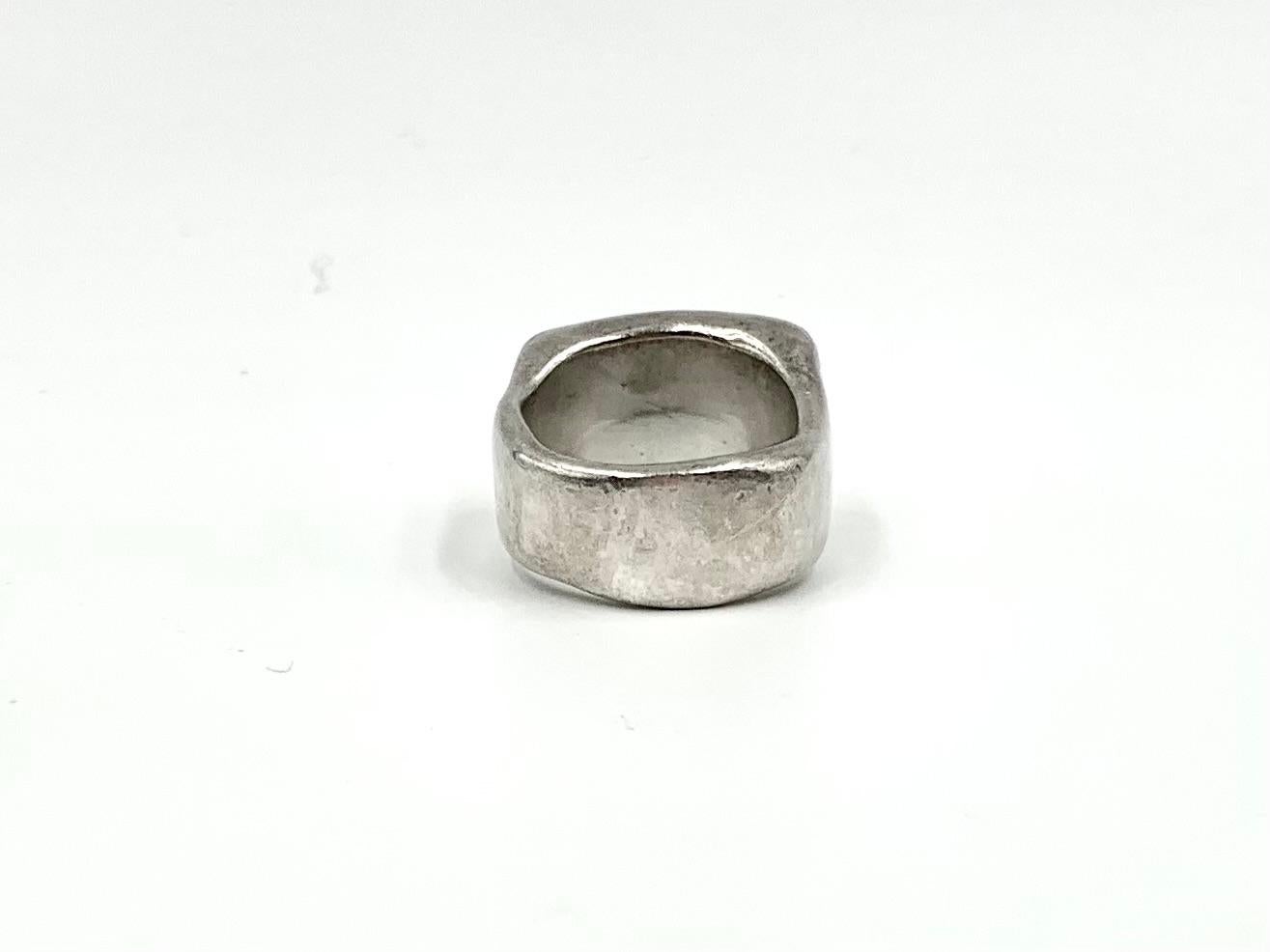 Organic Form Diamond Sterling Silver Rosa Maria Statement Signet Ring For Sale 1
