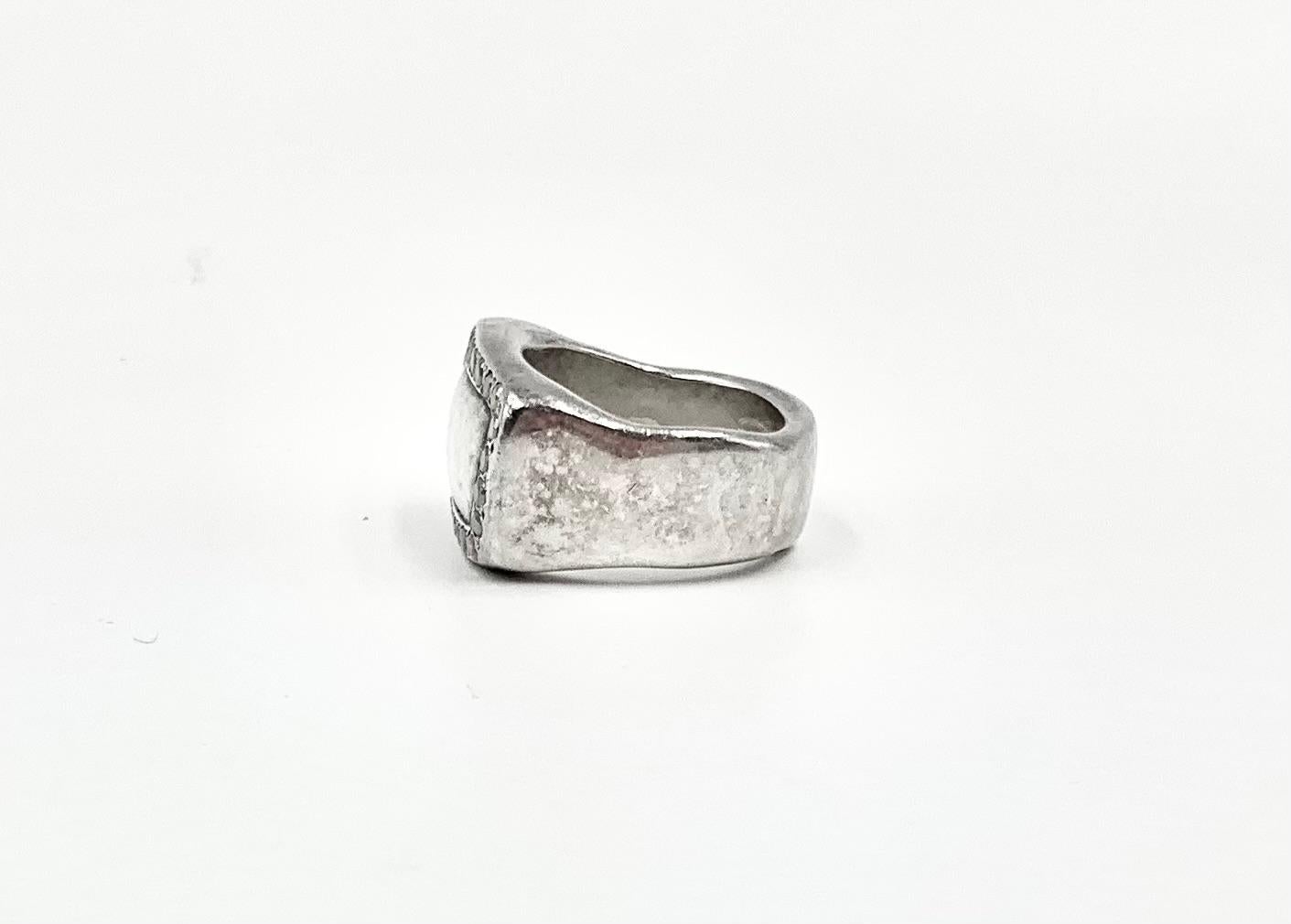 Organic Form Diamond Sterling Silver Rosa Maria Statement Signet Ring For Sale 2
