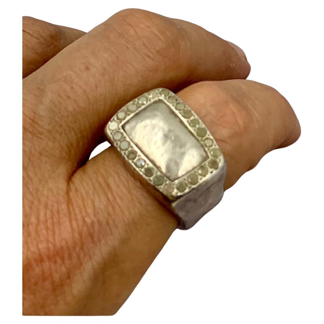 Organic Form Diamond Sterling Silver Rosa Maria Statement Signet Ring For Sale