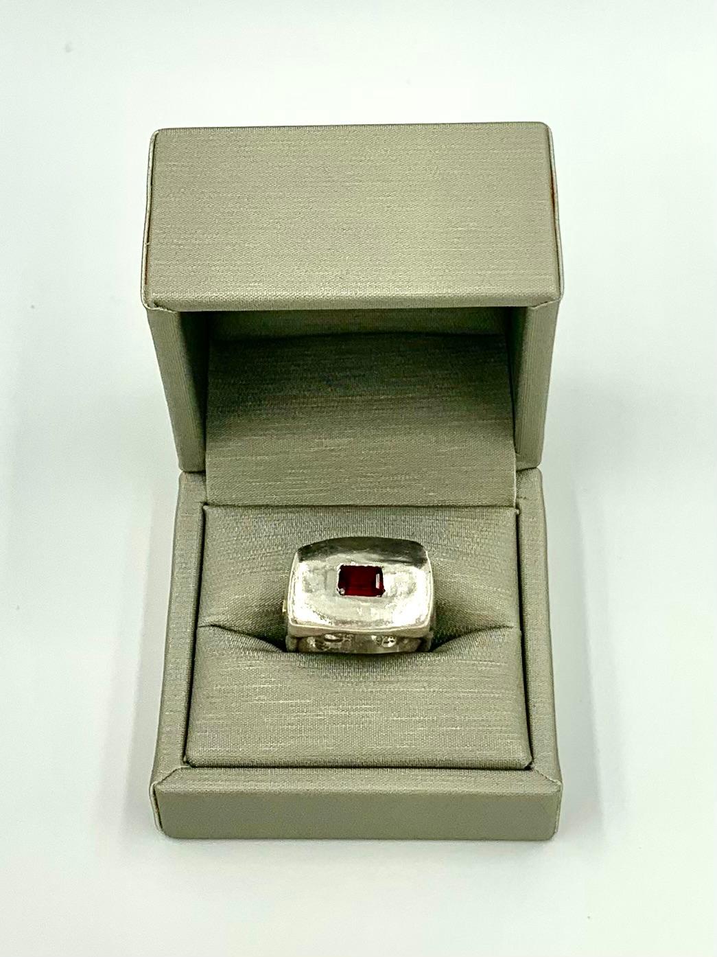 Organic Form Sculptural Garnet Sterling Silver Rosa Maria Statement Signet Ring 3