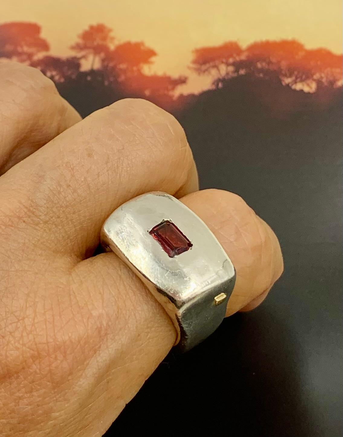 Organic Form Sculptural Garnet Sterling Silver Rosa Maria Statement Signet Ring 5