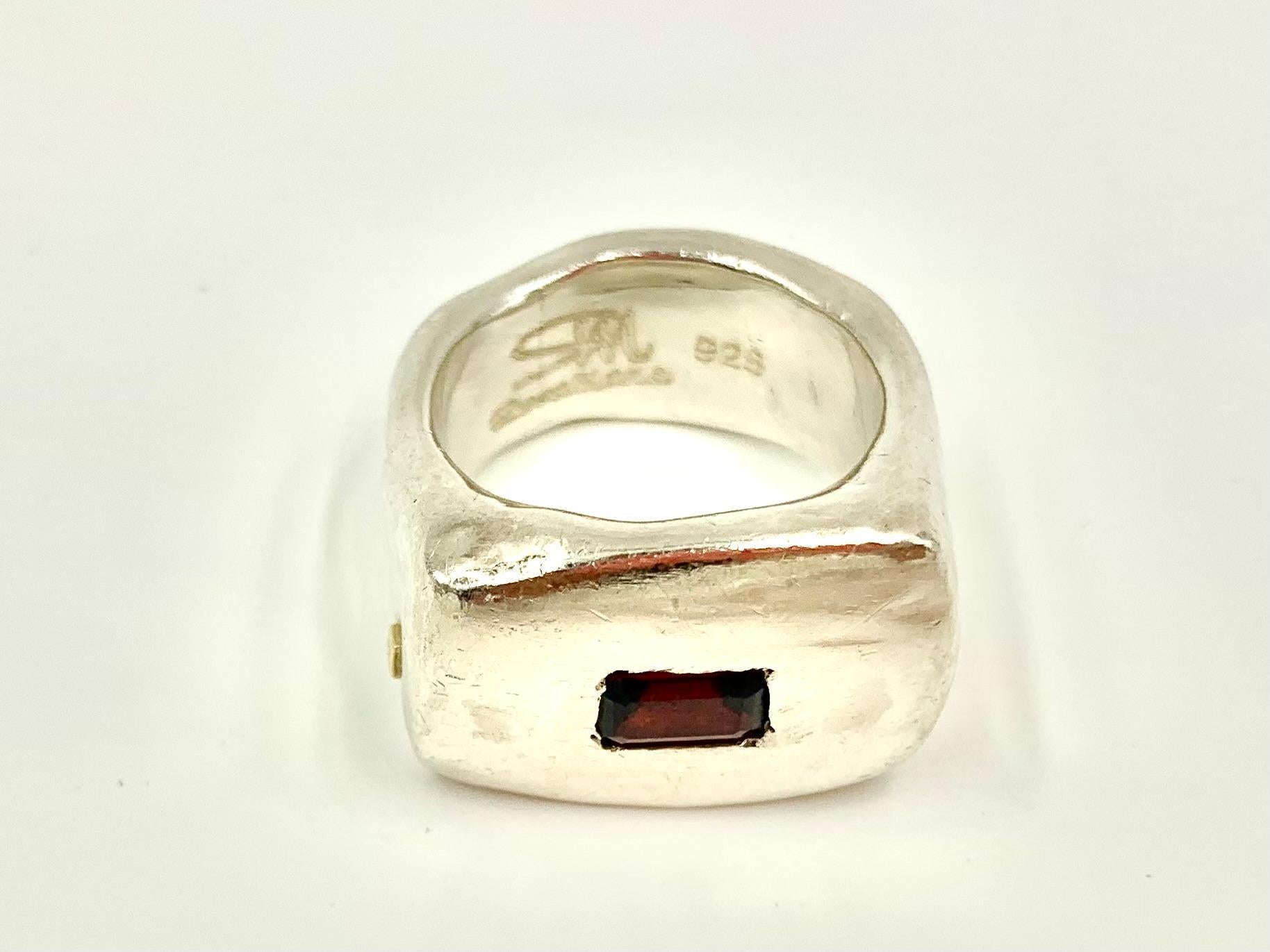 Modern Organic Form Sculptural Garnet Sterling Silver Rosa Maria Statement Signet Ring