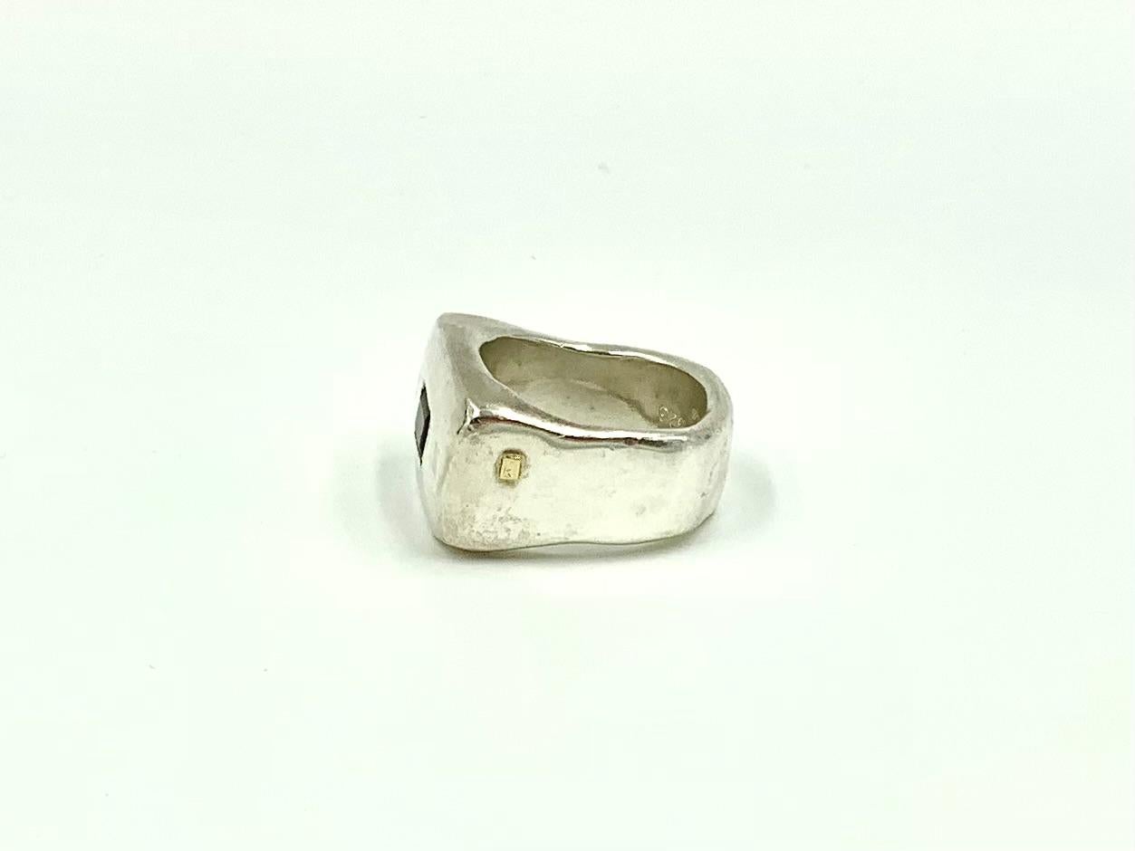 Emerald Cut Organic Form Sculptural Garnet Sterling Silver Rosa Maria Statement Signet Ring