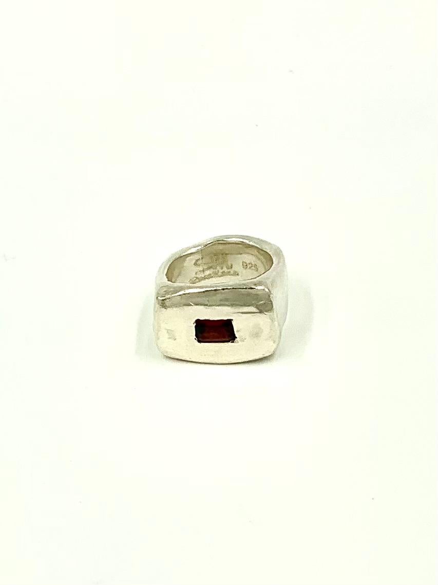 Organic Form Sculptural Garnet Sterling Silver Rosa Maria Statement Signet Ring 1