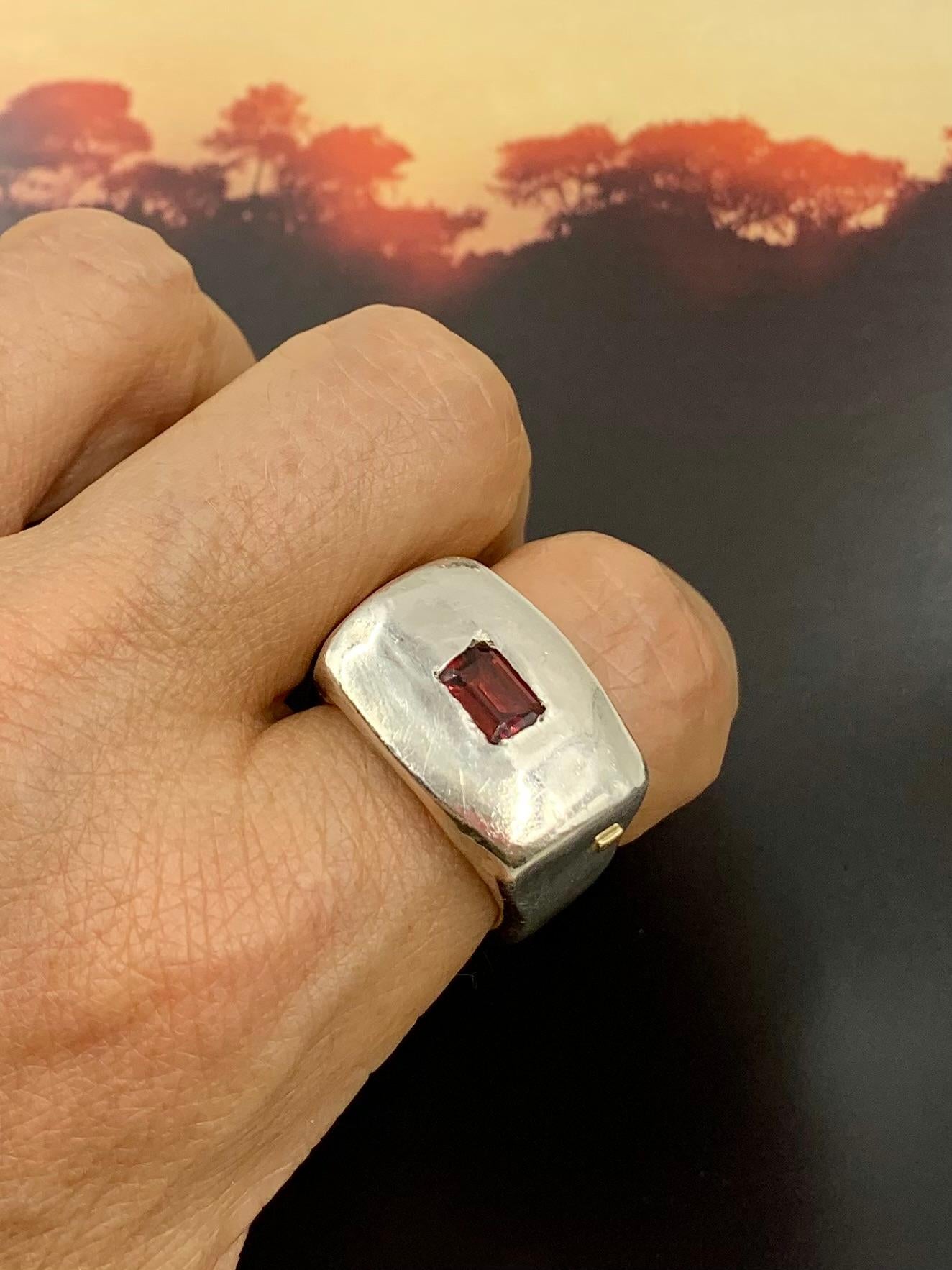 Organic Form Sculptural Garnet Sterling Silver Rosa Maria Statement Signet Ring 2