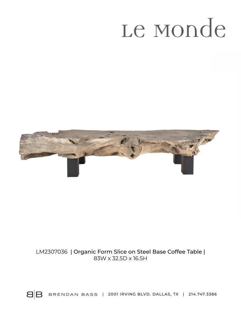 Organic Form Slice on Steel Base Coffee Table For Sale 3