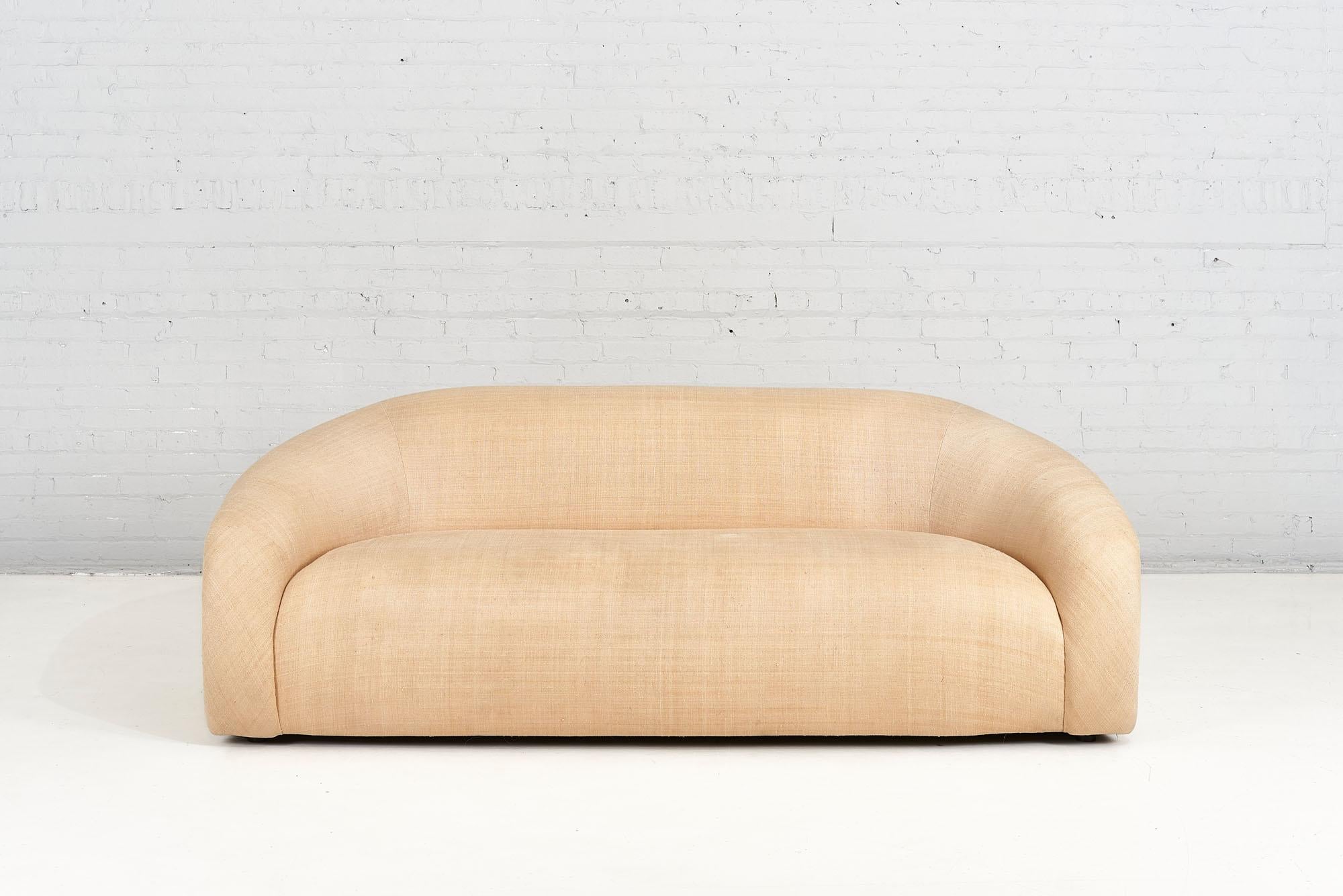 Organic Form sofa by Preview, ca 1991. Beautiful soft edge sofa in original linen upholstery.