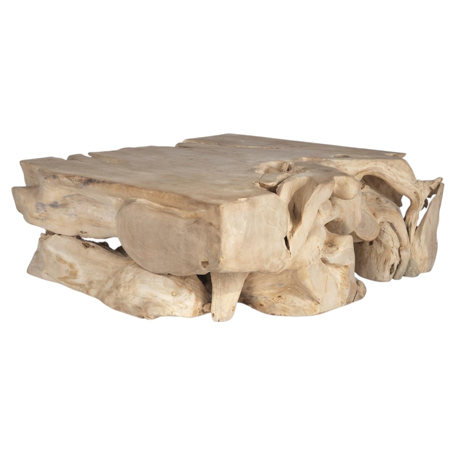 Organic Form Teak Block Coffee Table For Sale