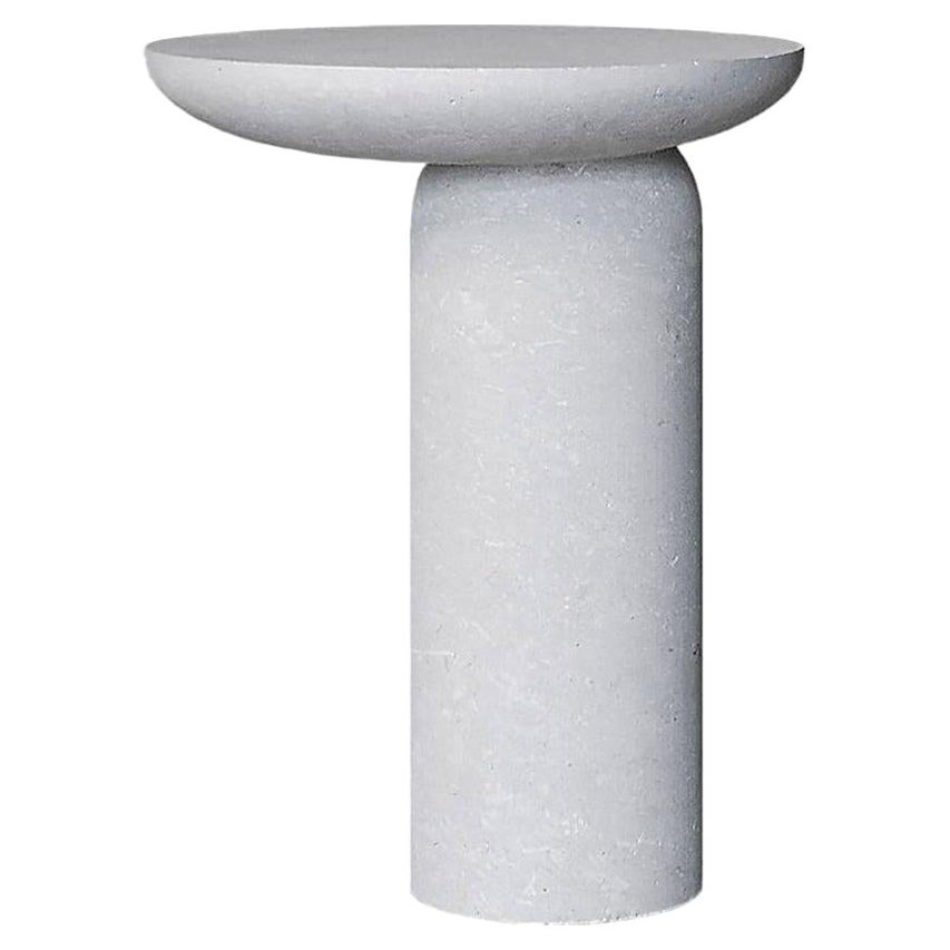 Organic Form White Stone Side Table Sculpted by Frederic Saulou