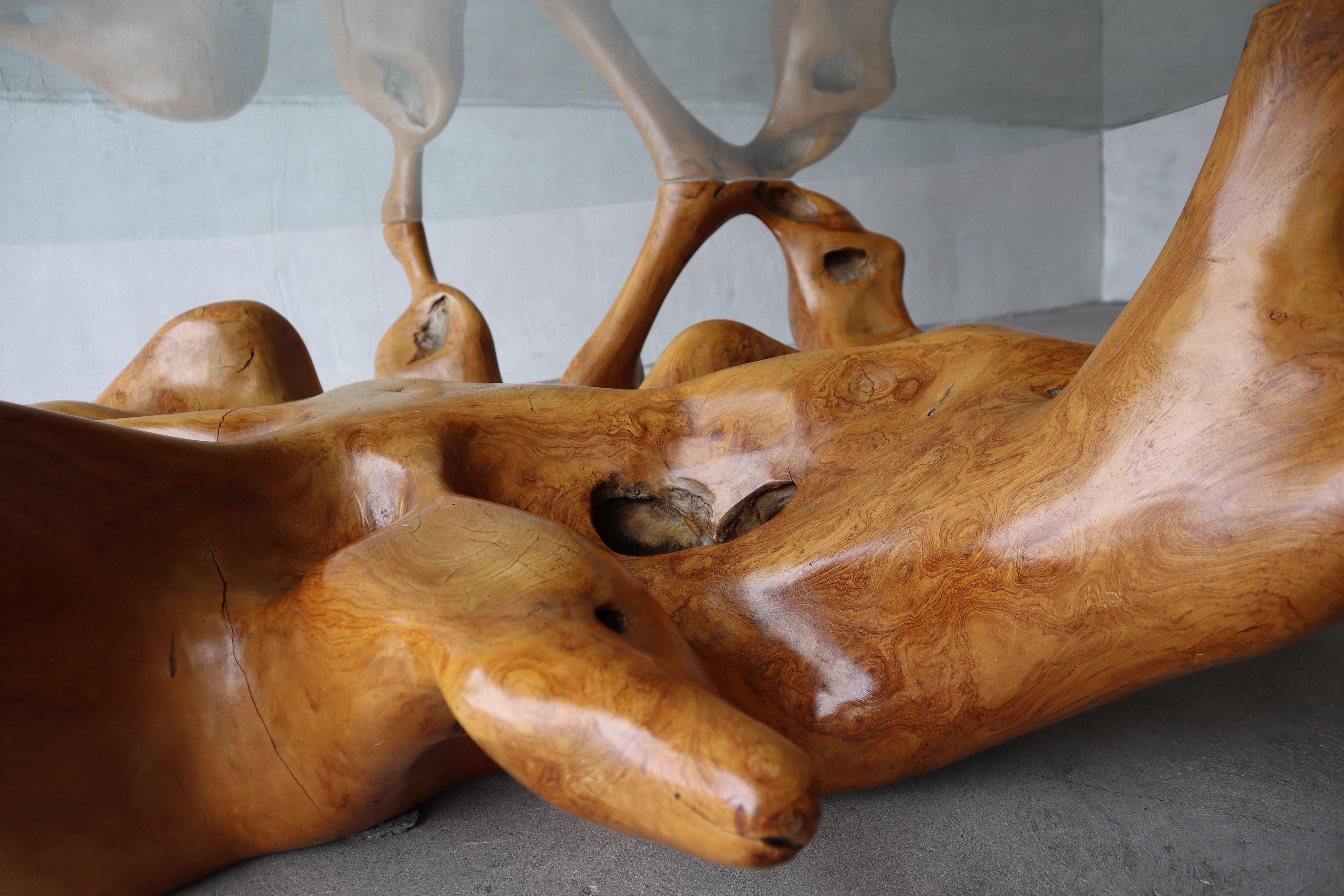 Organic Free Form Polished Burl Root Coffee Table Base 1
