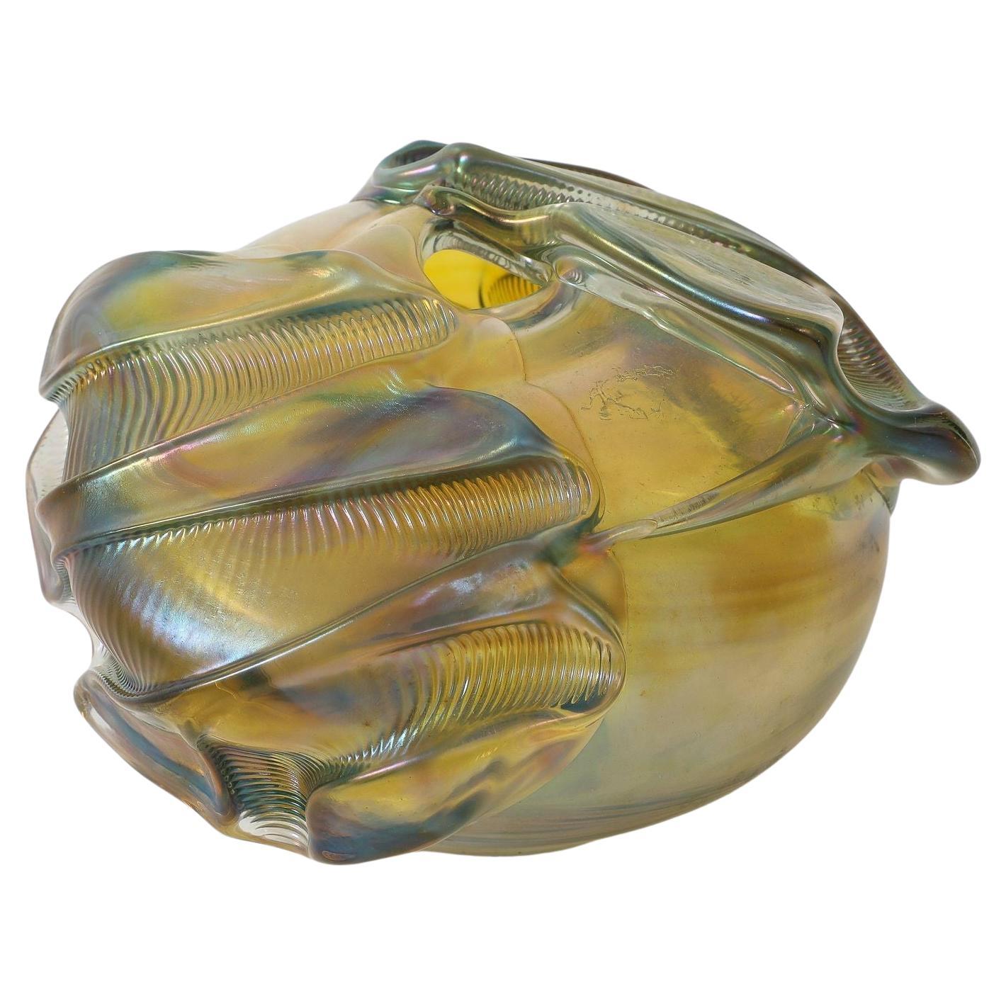 Organic Freeform Floral Glass Vase in Iridescent Gold Tone