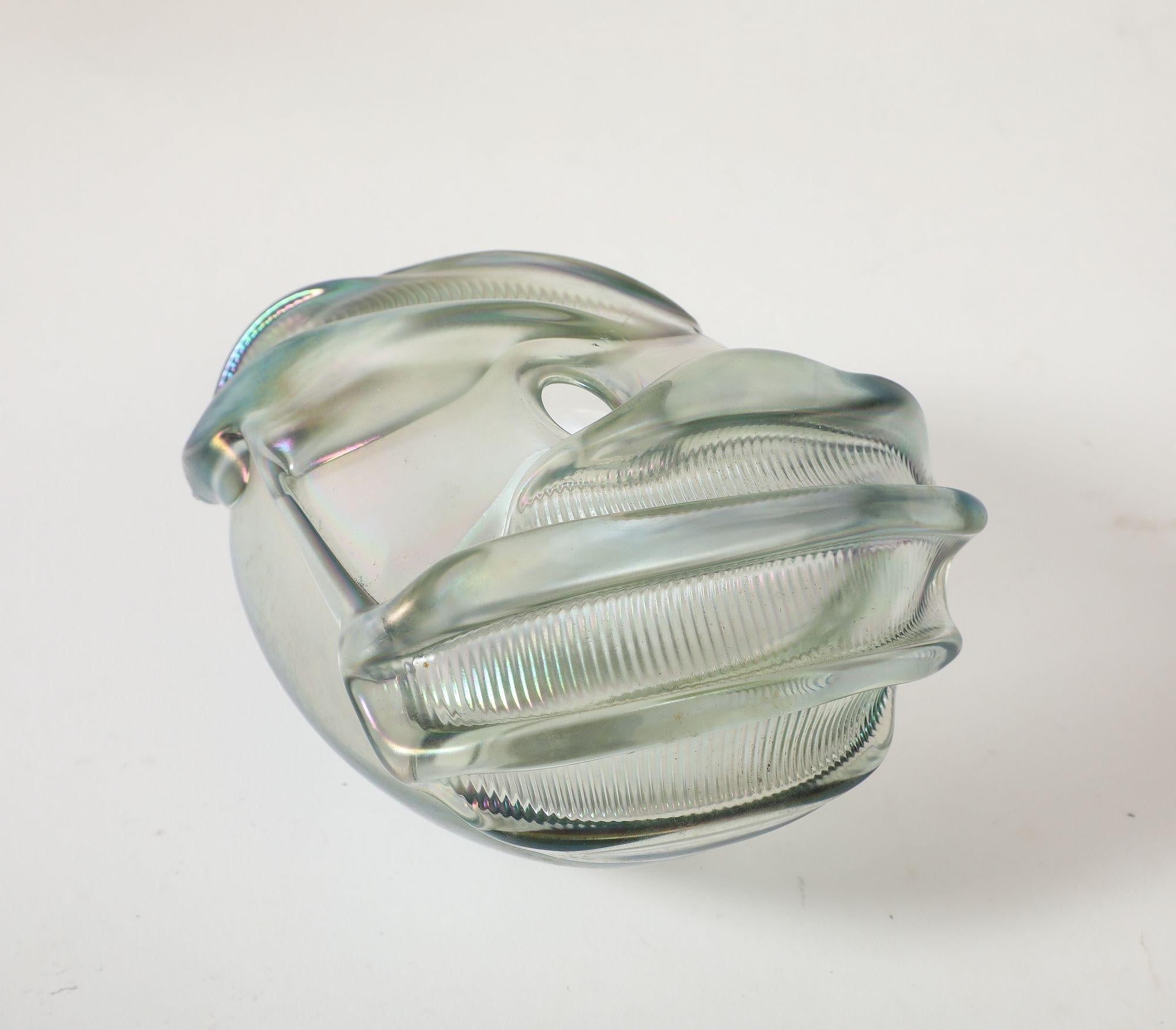 North American Organic Freeform Floral Glass Vase in Iridescent Silver Tone For Sale