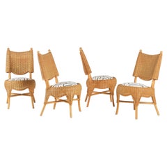 Organic French Riviera Dining Chairs – Set of 4, Mid-Century Rattan Artistry