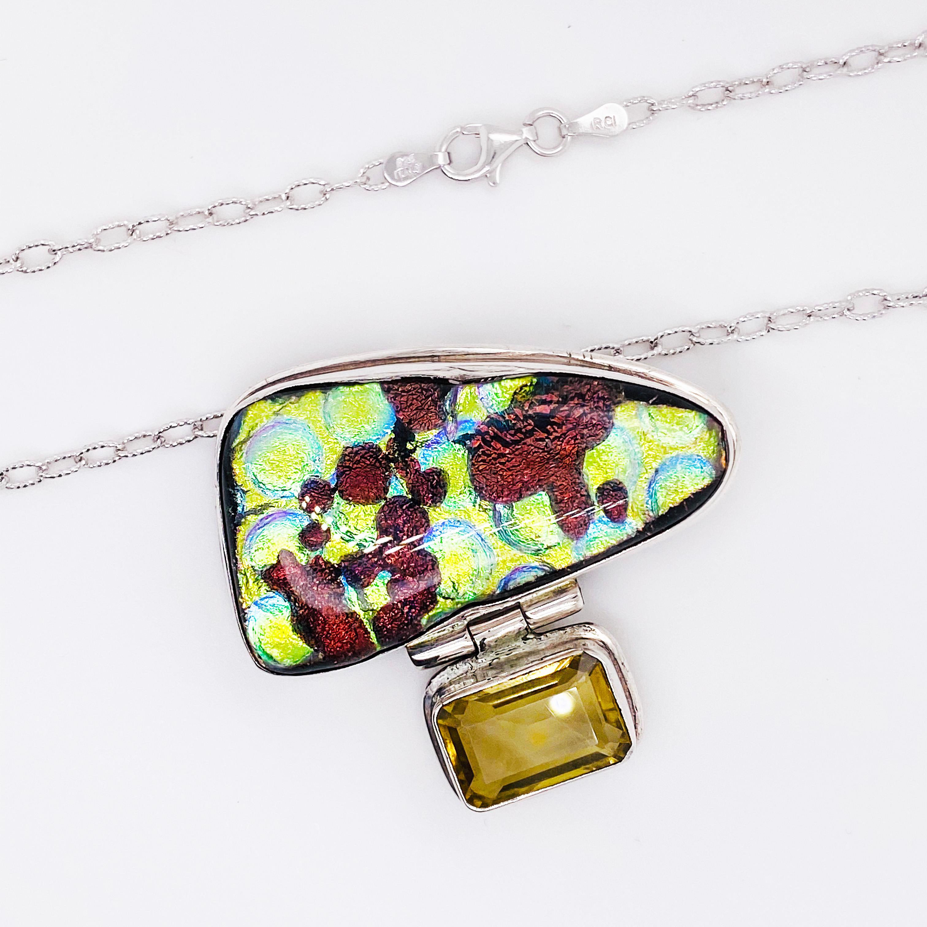 Organic Gemstone Sterling Silver Custom Necklace, Emerald Cut Citrine, Organic In New Condition For Sale In Austin, TX