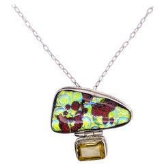 Organic Gemstone Sterling Silver Custom Necklace, Emerald Cut Citrine, Organic