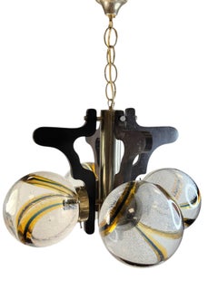 Organic Glass Ball & Wood Chandelier by Mazzega Italy, vintage 1960s