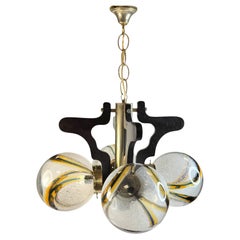 Organic Glass Ball & Wood Chandelier by Mazzega Italy, vintage 1960s