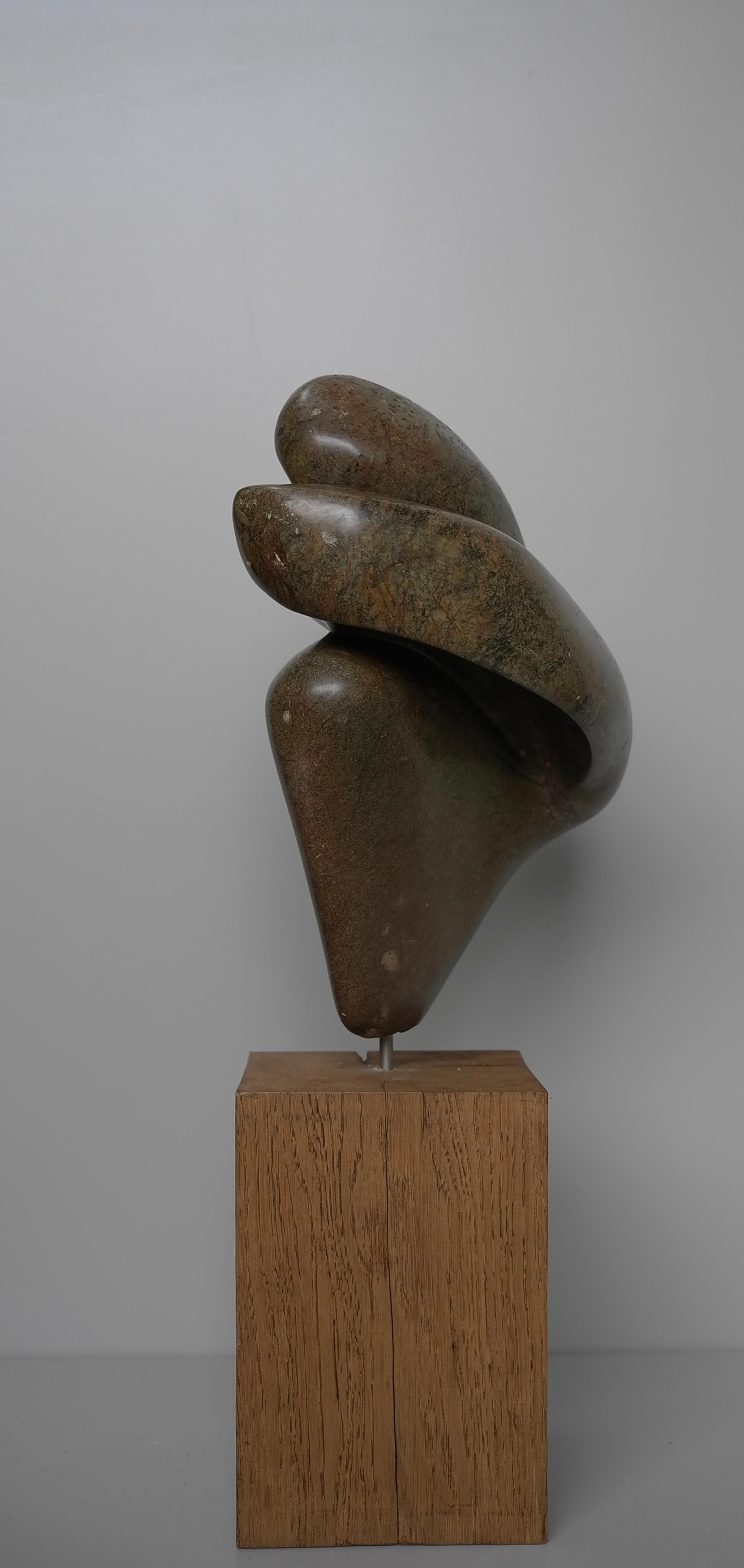 Late 20th Century Organic Green and Brown Steatite Stone Abstract Sculpture, The Netherlands 1970