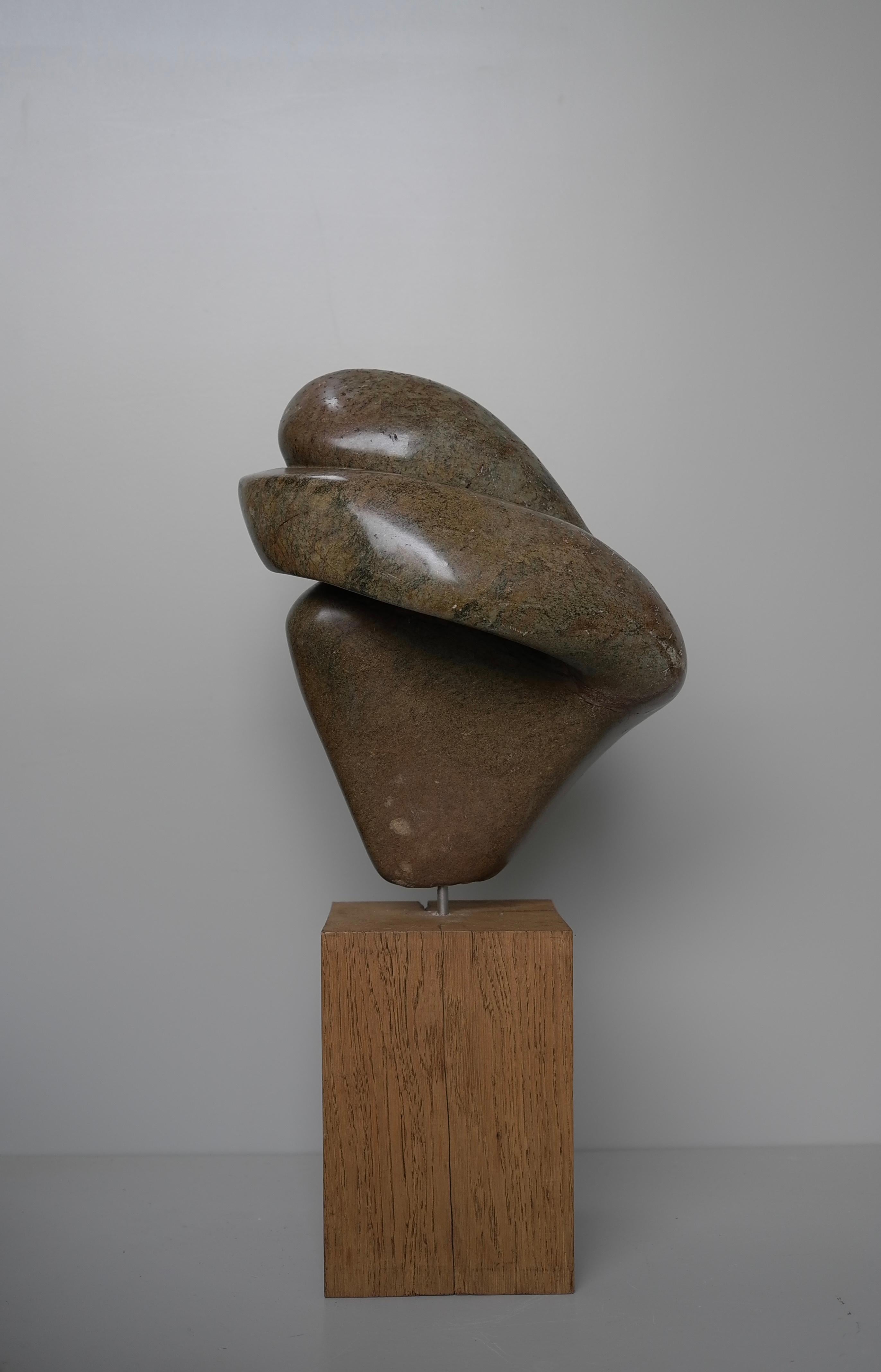 Organic Green and Brown Steatite Stone Abstract Sculpture, The Netherlands 1970 1