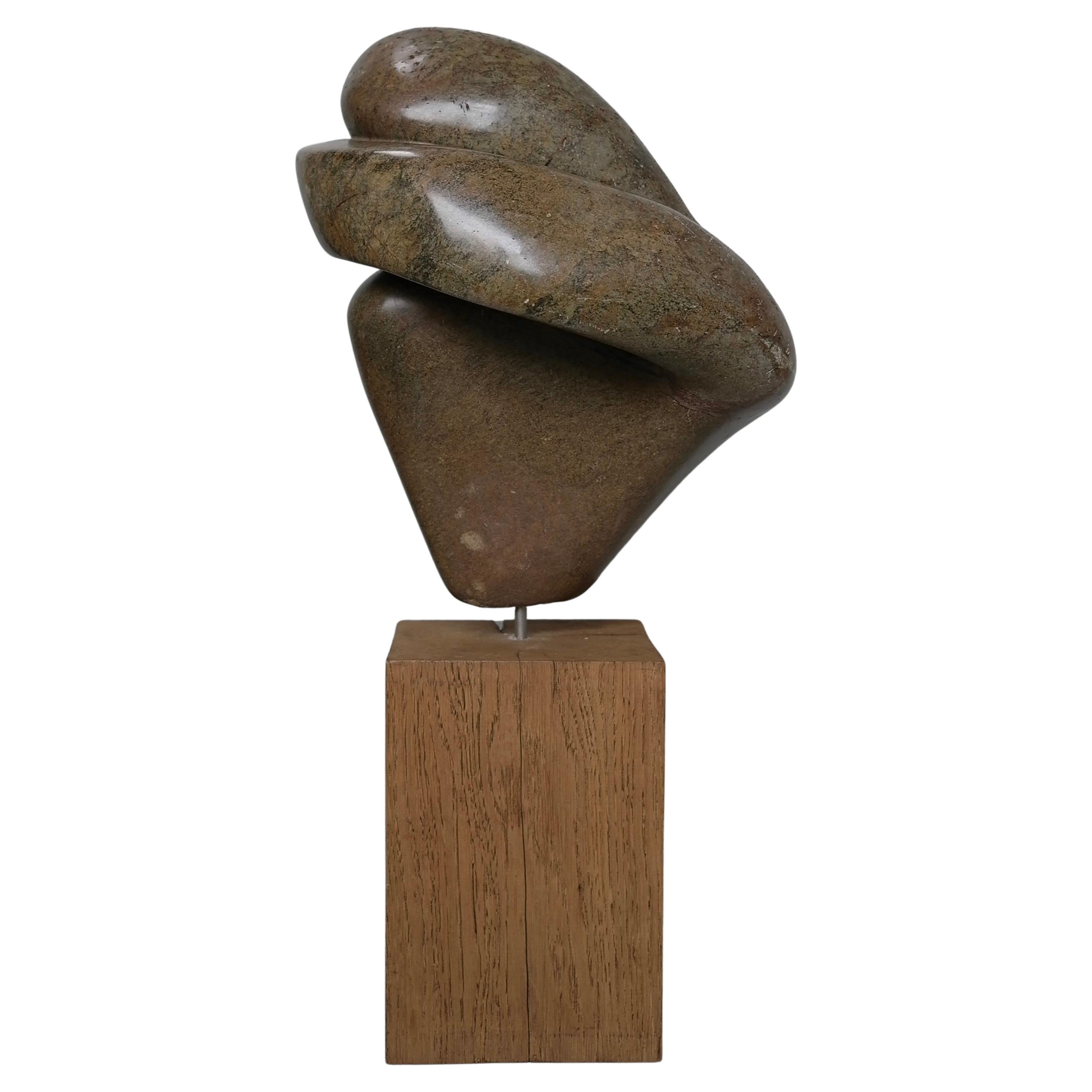 Organic Green and Brown Steatite Stone Abstract Sculpture, The Netherlands 1970