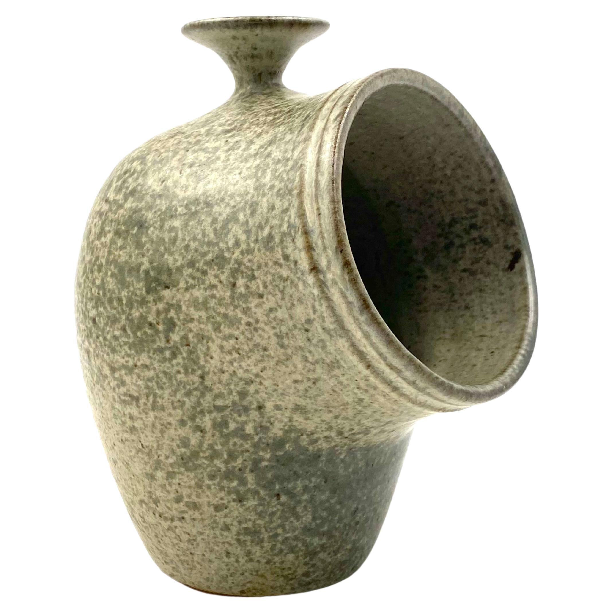 Organic Green Ceramic Vase, France 1960s