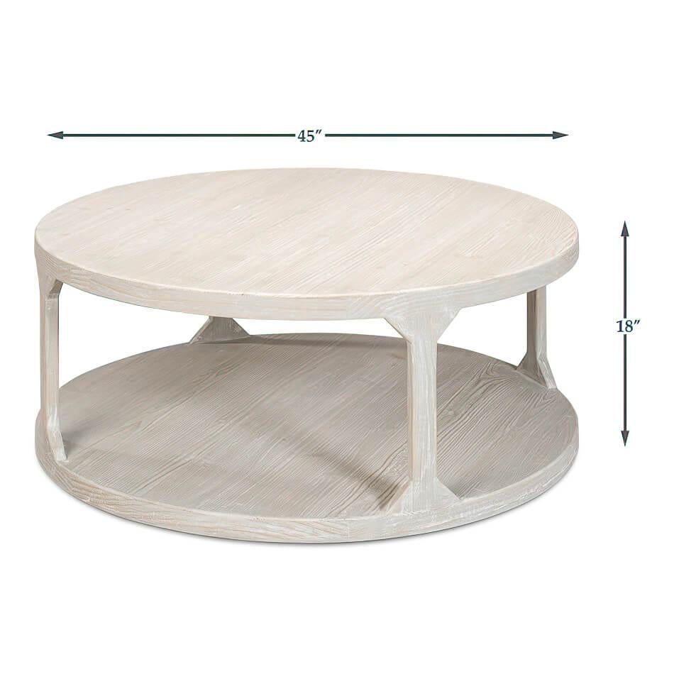 Organic Grey Wash Round Coffee Table For Sale 2
