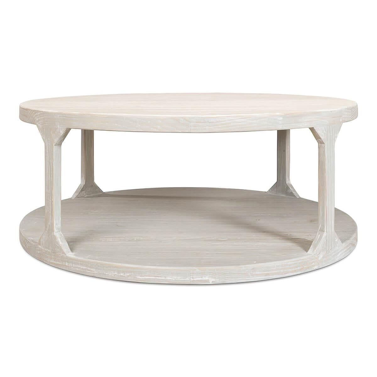 Asian Organic Grey Wash Round Coffee Table For Sale