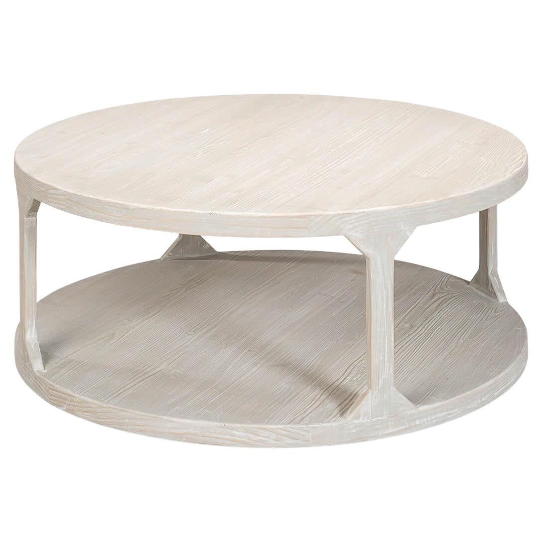 Organic Grey Wash Round Coffee Table For Sale