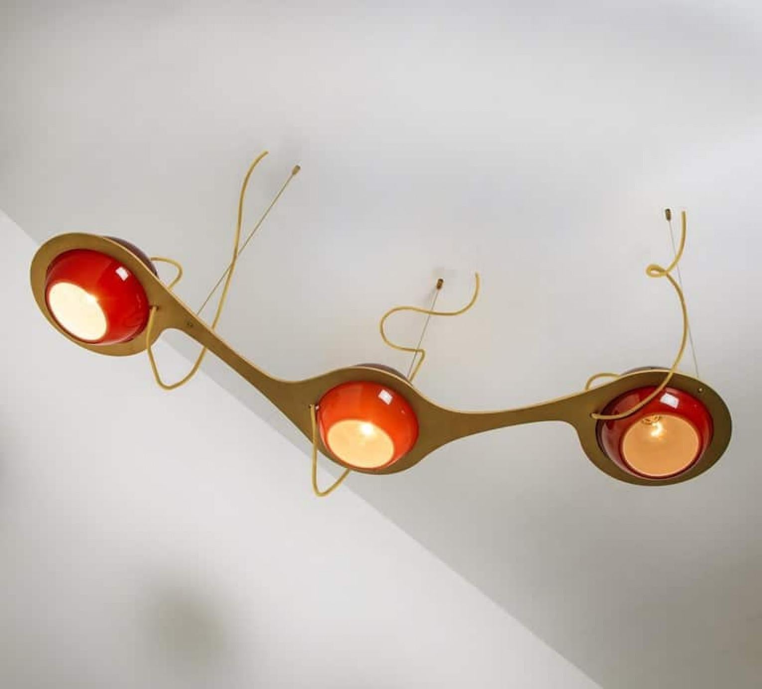 Contemporary Organic Hand Blown 3-Glass Boules Eye Light Fixture For Sale
