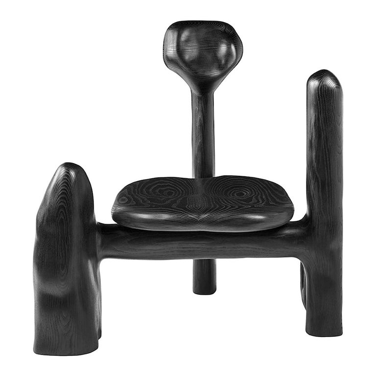 Organic Hand Carved and Blackened Ash Chair by Casey McCafferty For Sale